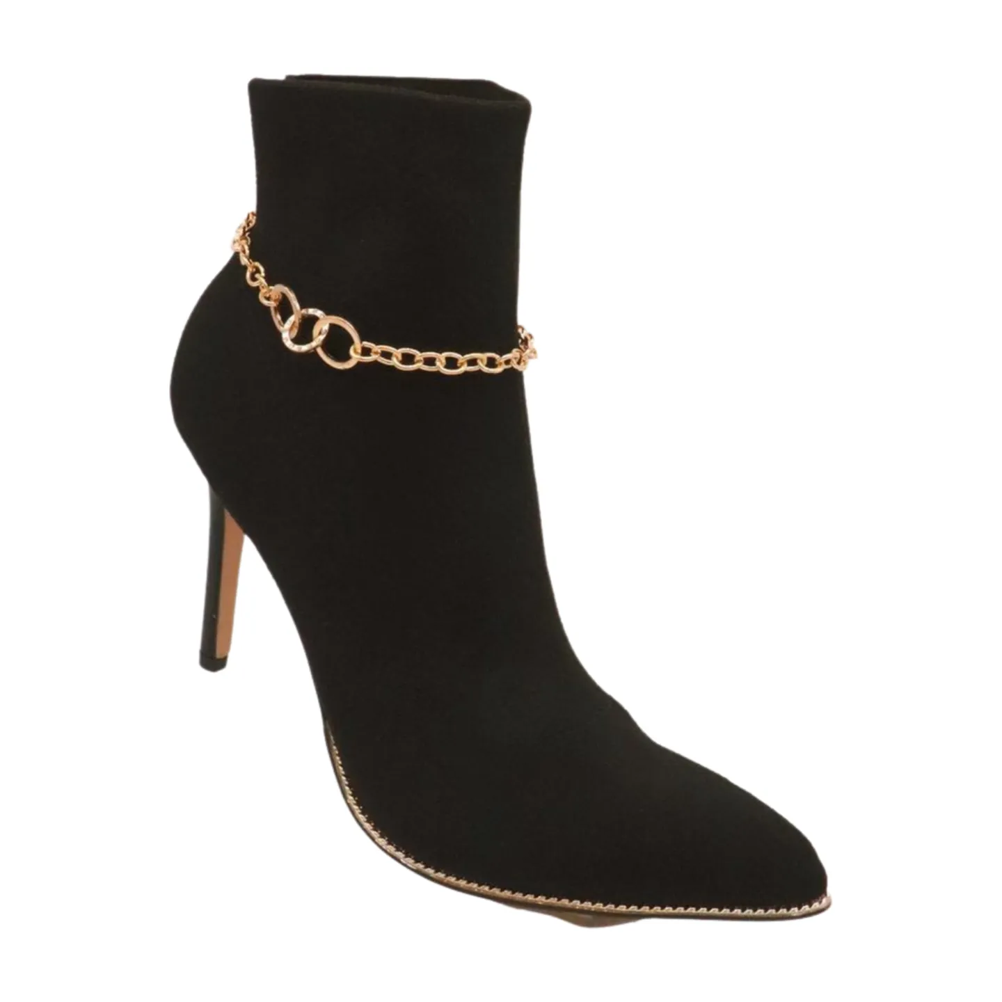 Women Gold Metal Chain Boot Bracelet Shoe 3 Links Charm