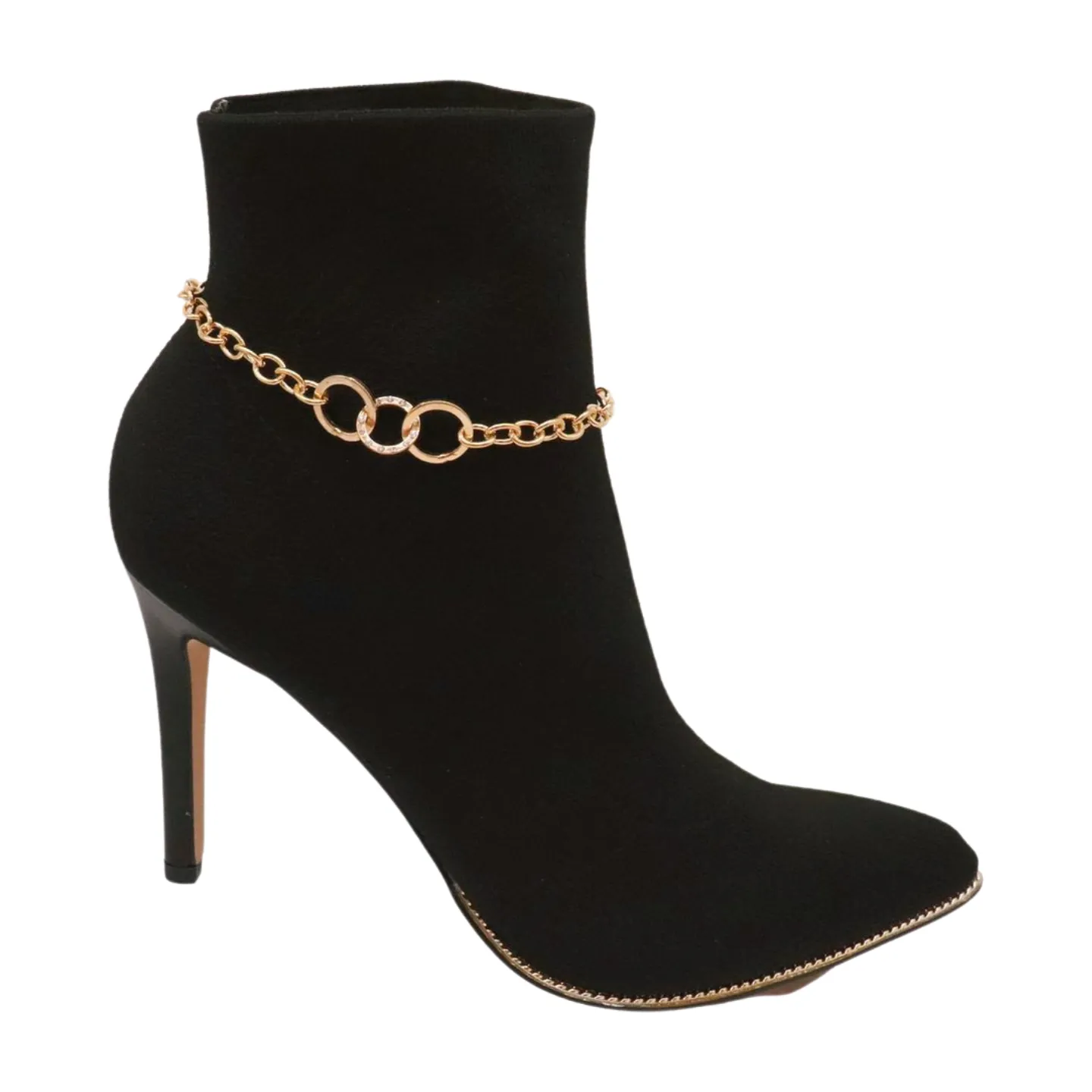 Women Gold Metal Chain Boot Bracelet Shoe 3 Links Charm