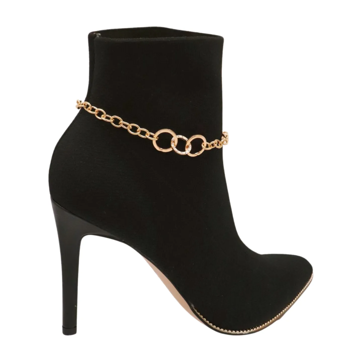Women Gold Metal Chain Boot Bracelet Shoe 3 Links Charm