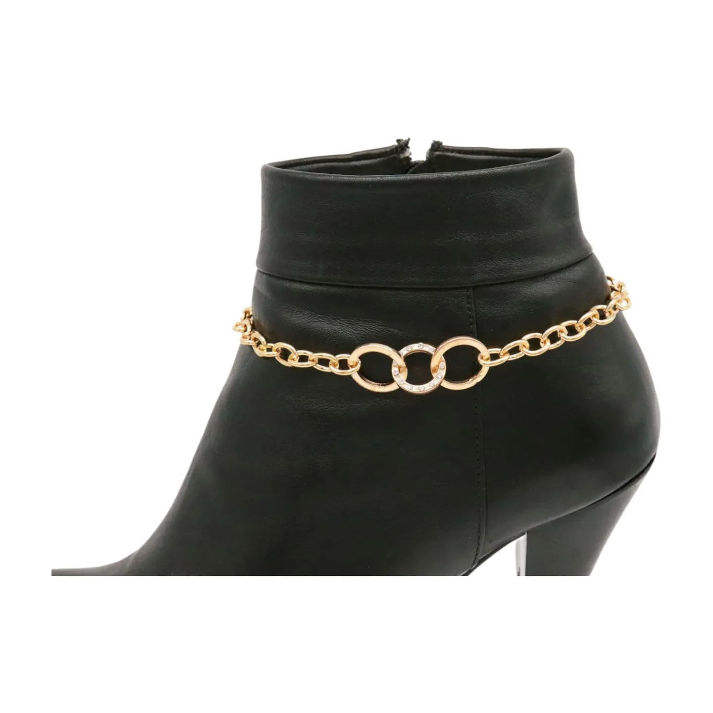 Women Gold Metal Chain Boot Bracelet Shoe 3 Links Charm