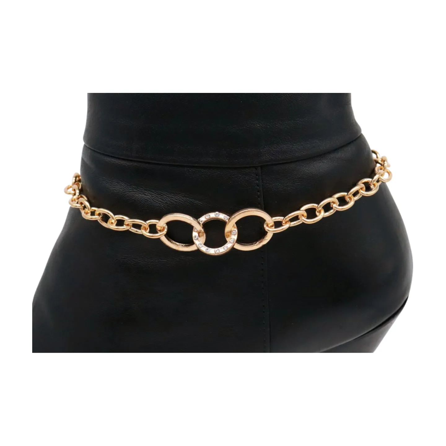 Women Gold Metal Chain Boot Bracelet Shoe 3 Links Charm