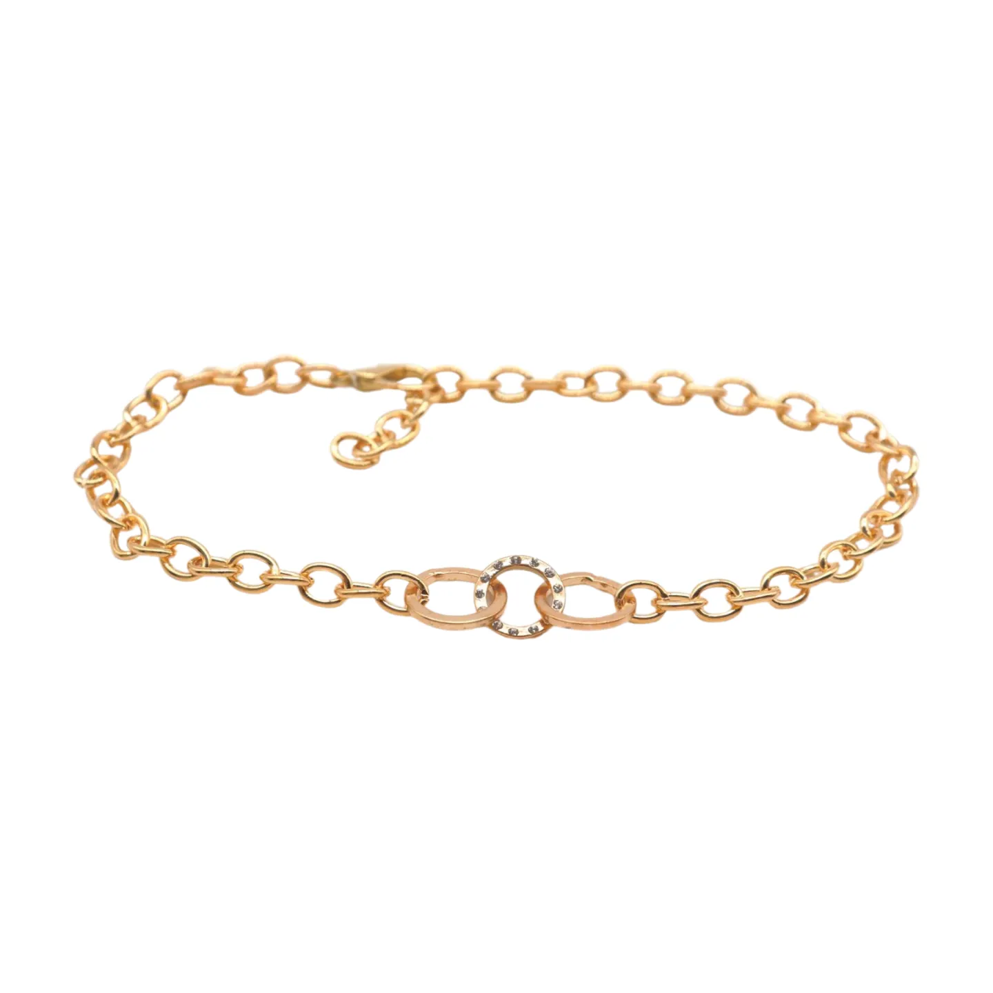 Women Gold Metal Chain Boot Bracelet Shoe 3 Links Charm