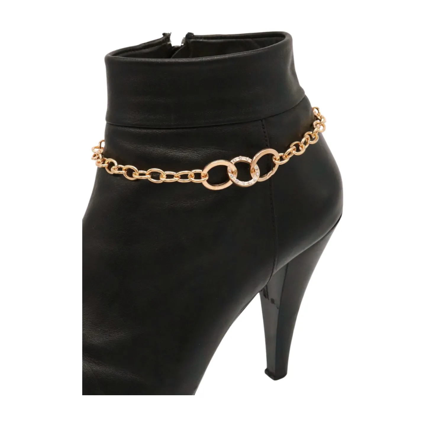 Women Gold Metal Chain Boot Bracelet Shoe 3 Links Charm