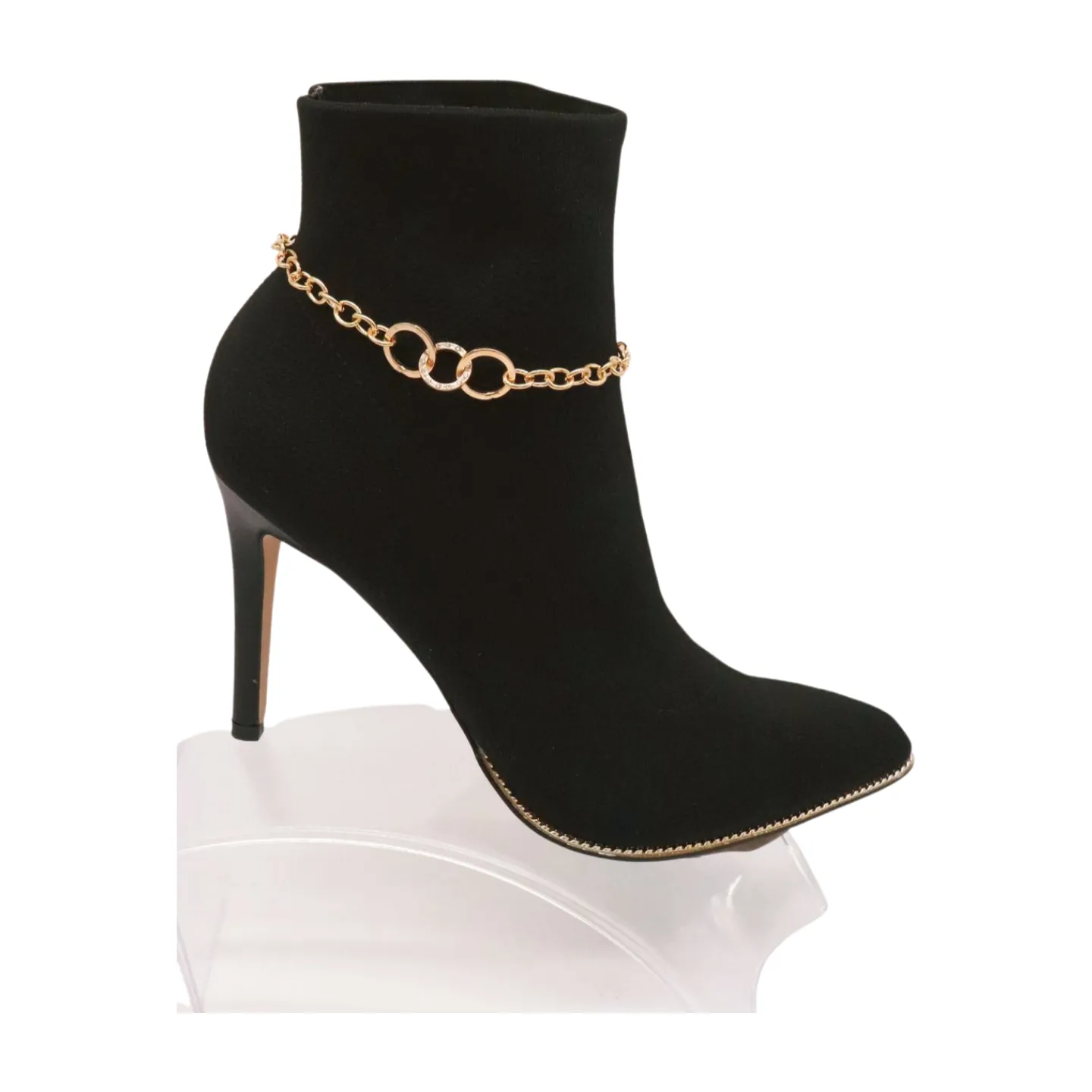 Women Gold Metal Chain Boot Bracelet Shoe 3 Links Charm