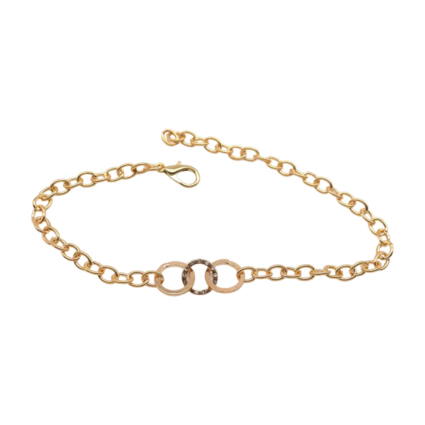 Women Gold Metal Chain Boot Bracelet Shoe 3 Links Charm