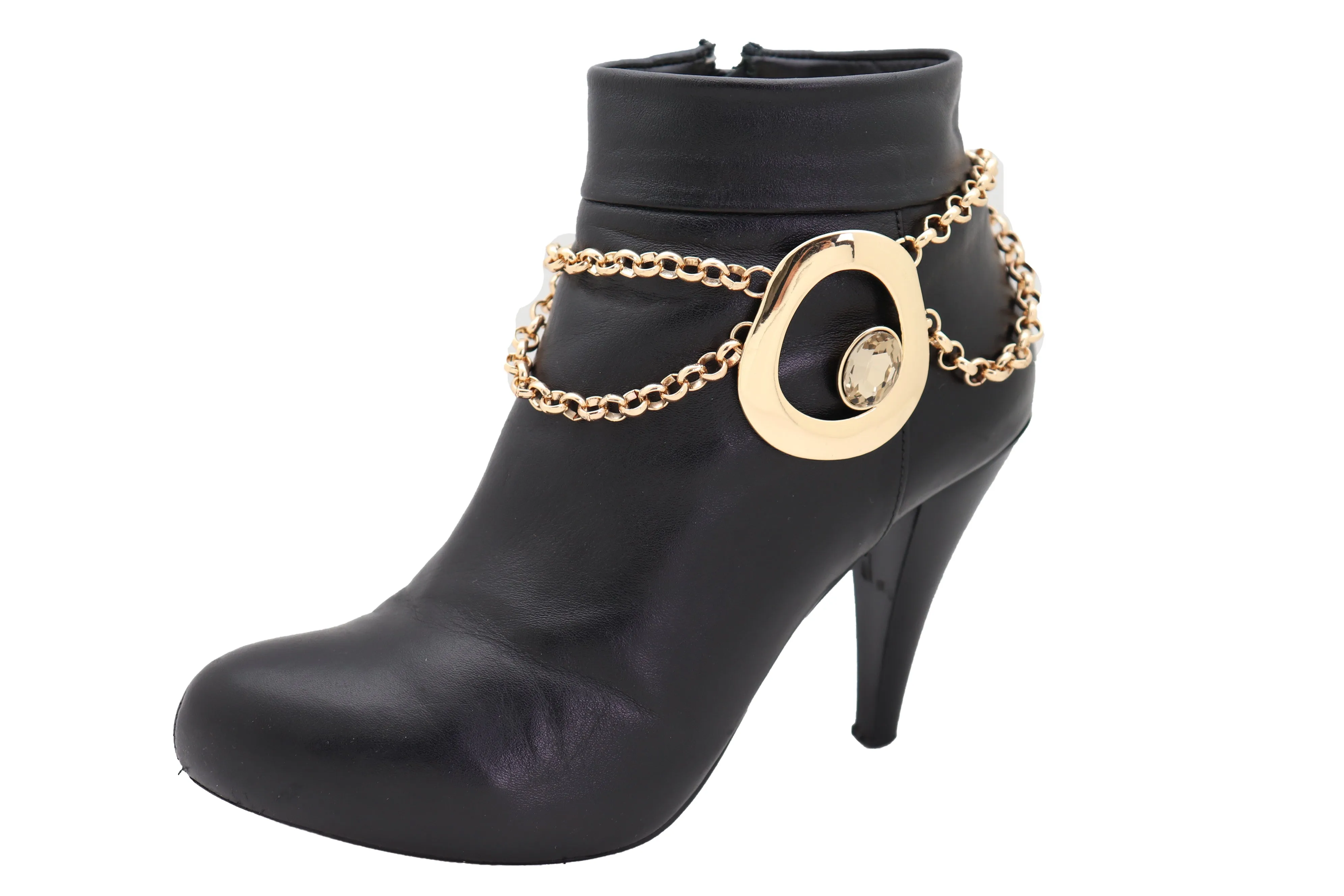 Women Gold Metal Chain Boot Bracelet Shoe Rose Flower Charm