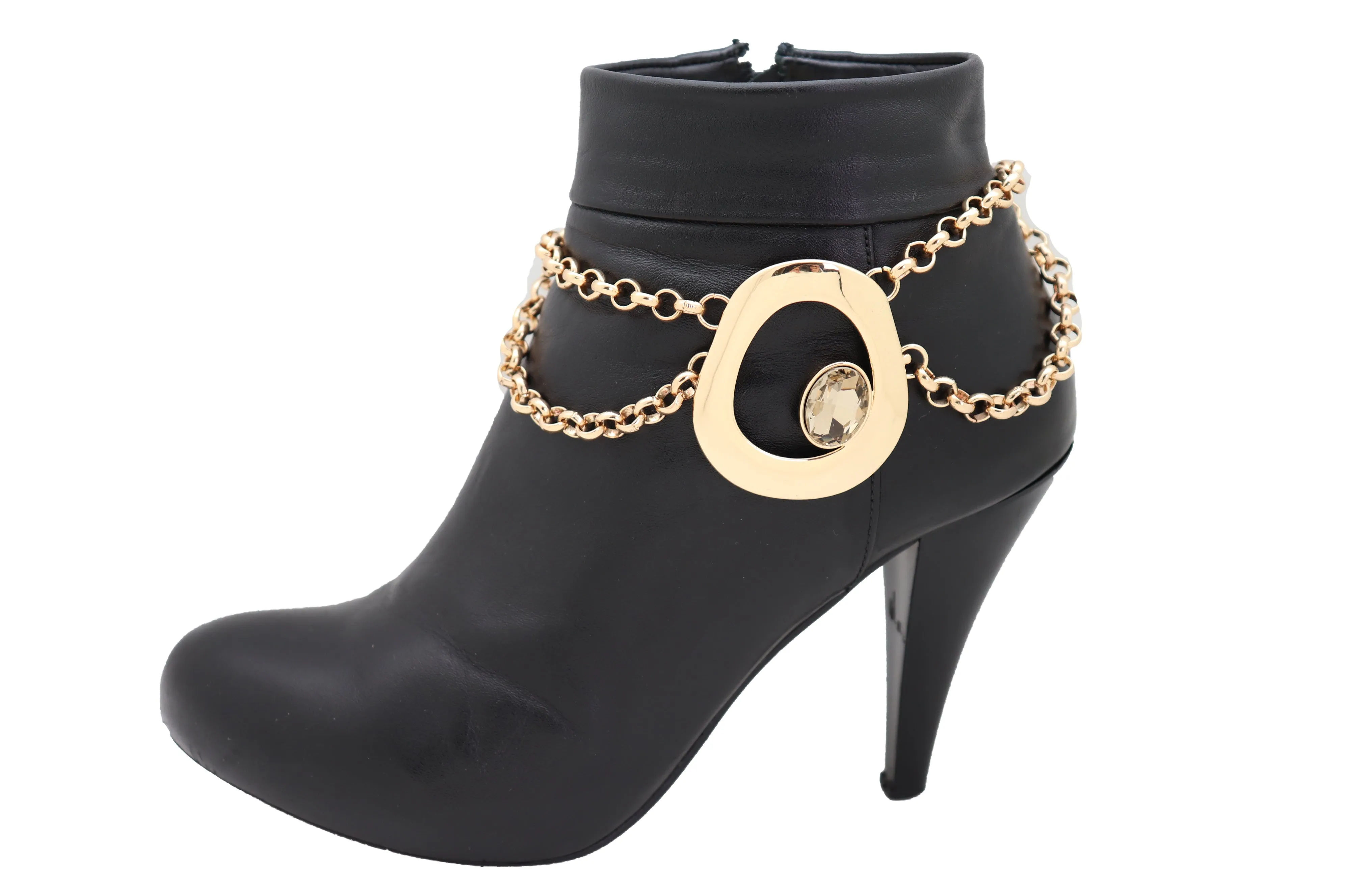 Women Gold Metal Chain Boot Bracelet Shoe Rose Flower Charm