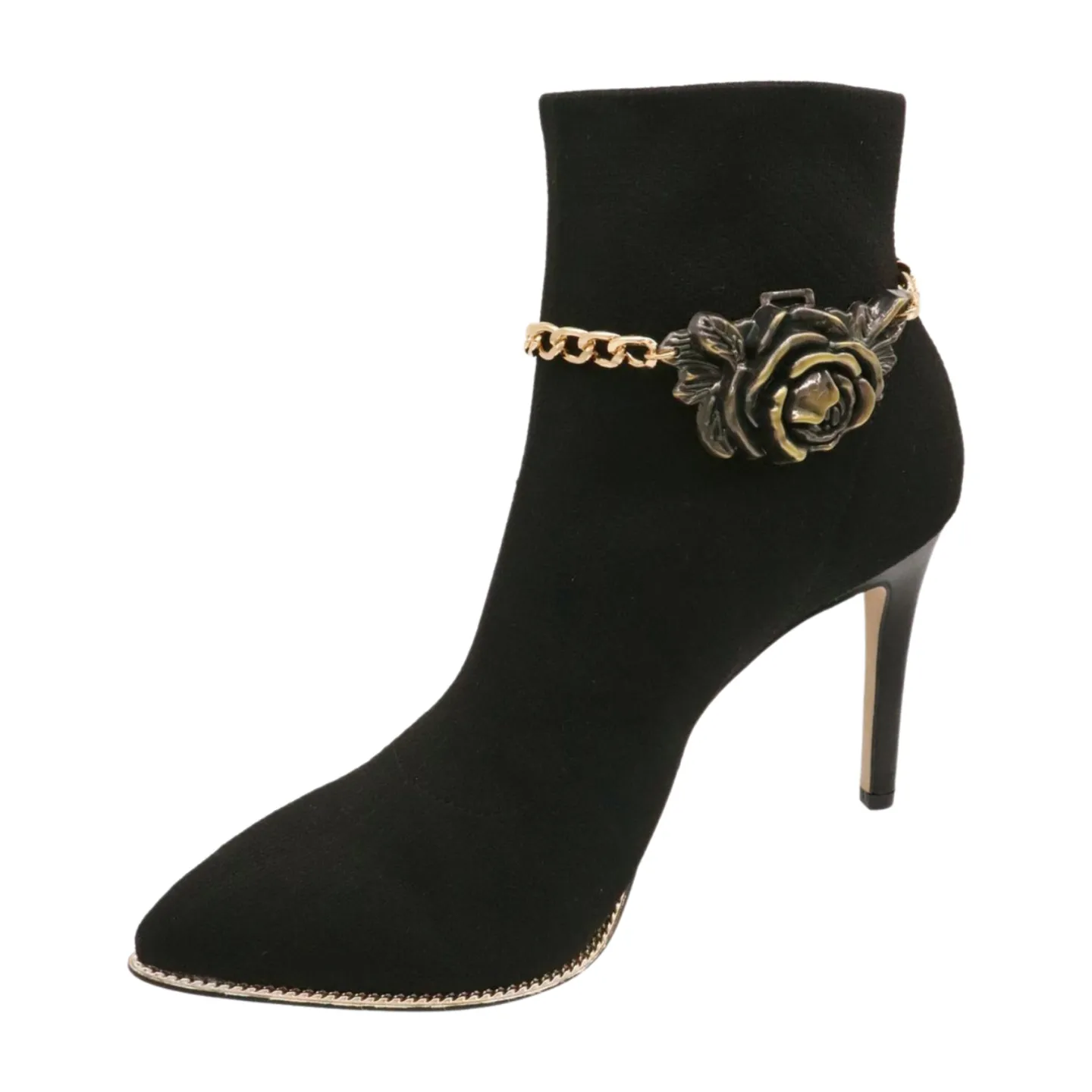 Women Gold Metal Chain Boot Bracelet Shoe Rose Flower Charm