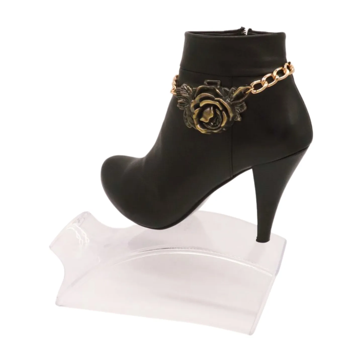 Women Gold Metal Chain Boot Bracelet Shoe Rose Flower Charm