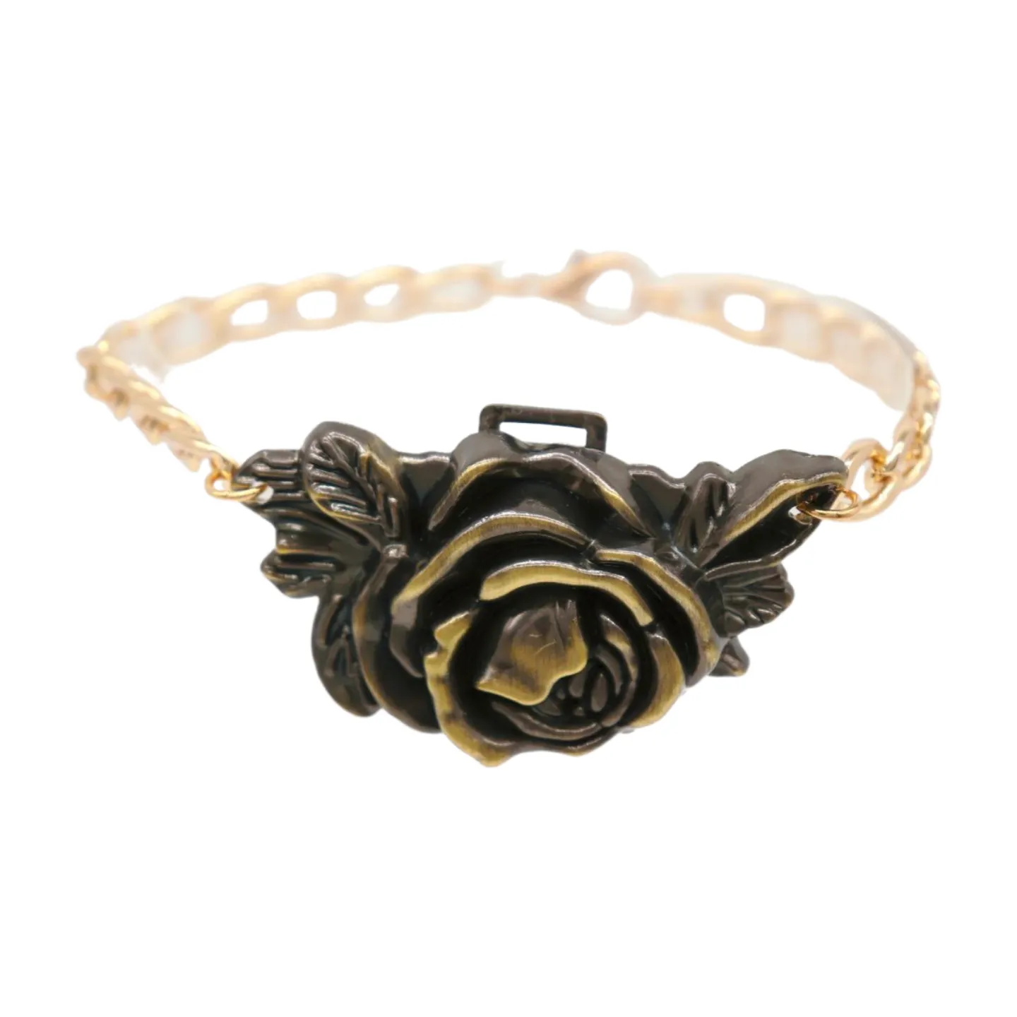 Women Gold Metal Chain Boot Bracelet Shoe Rose Flower Charm