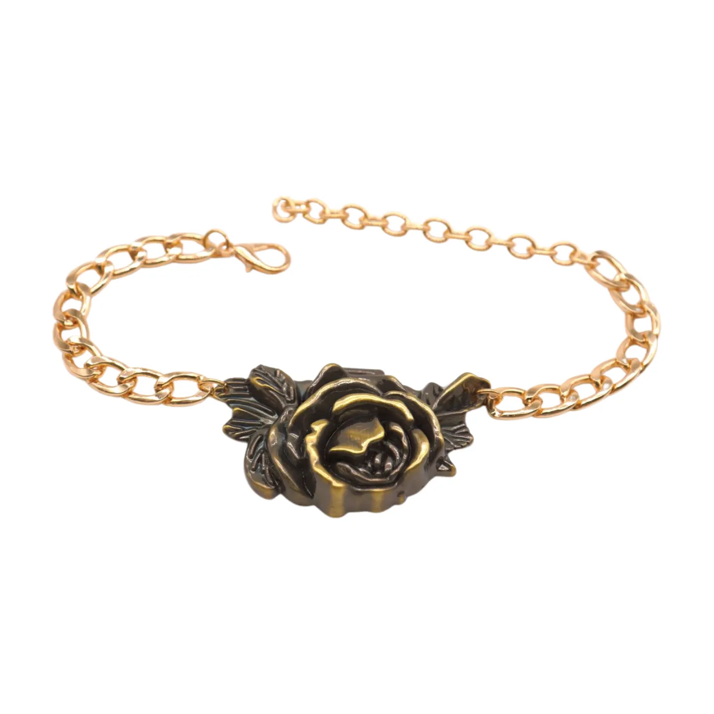 Women Gold Metal Chain Boot Bracelet Shoe Rose Flower Charm
