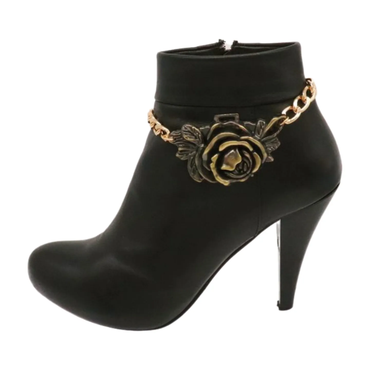 Women Gold Metal Chain Boot Bracelet Shoe Rose Flower Charm