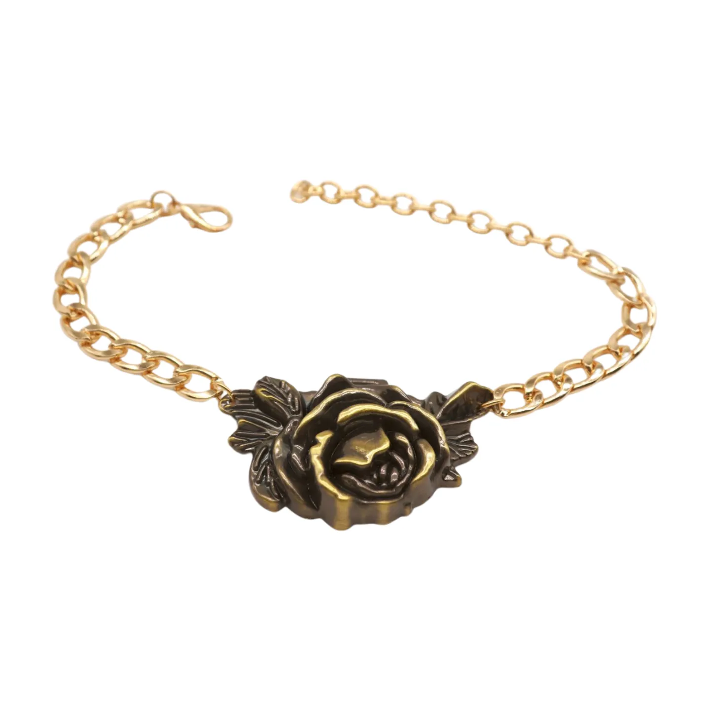 Women Gold Metal Chain Boot Bracelet Shoe Rose Flower Charm