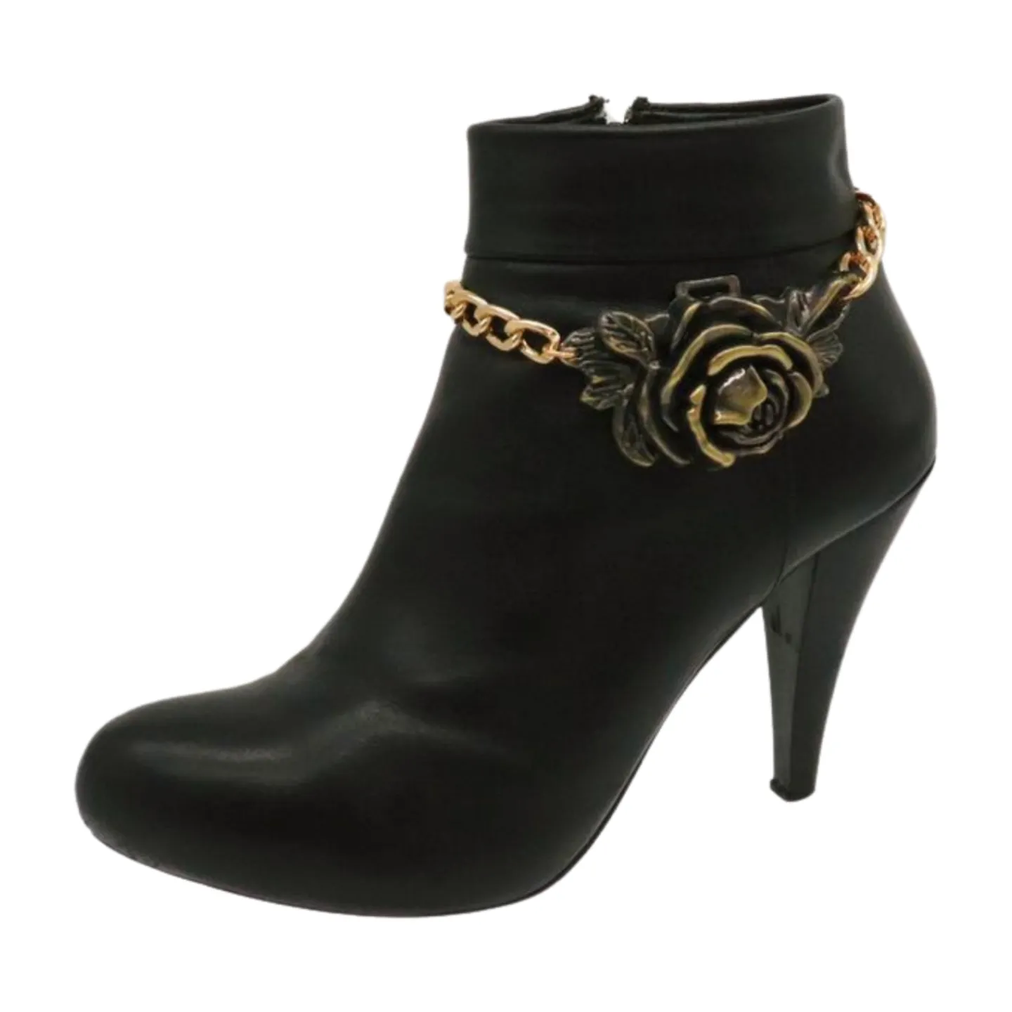 Women Gold Metal Chain Boot Bracelet Shoe Rose Flower Charm