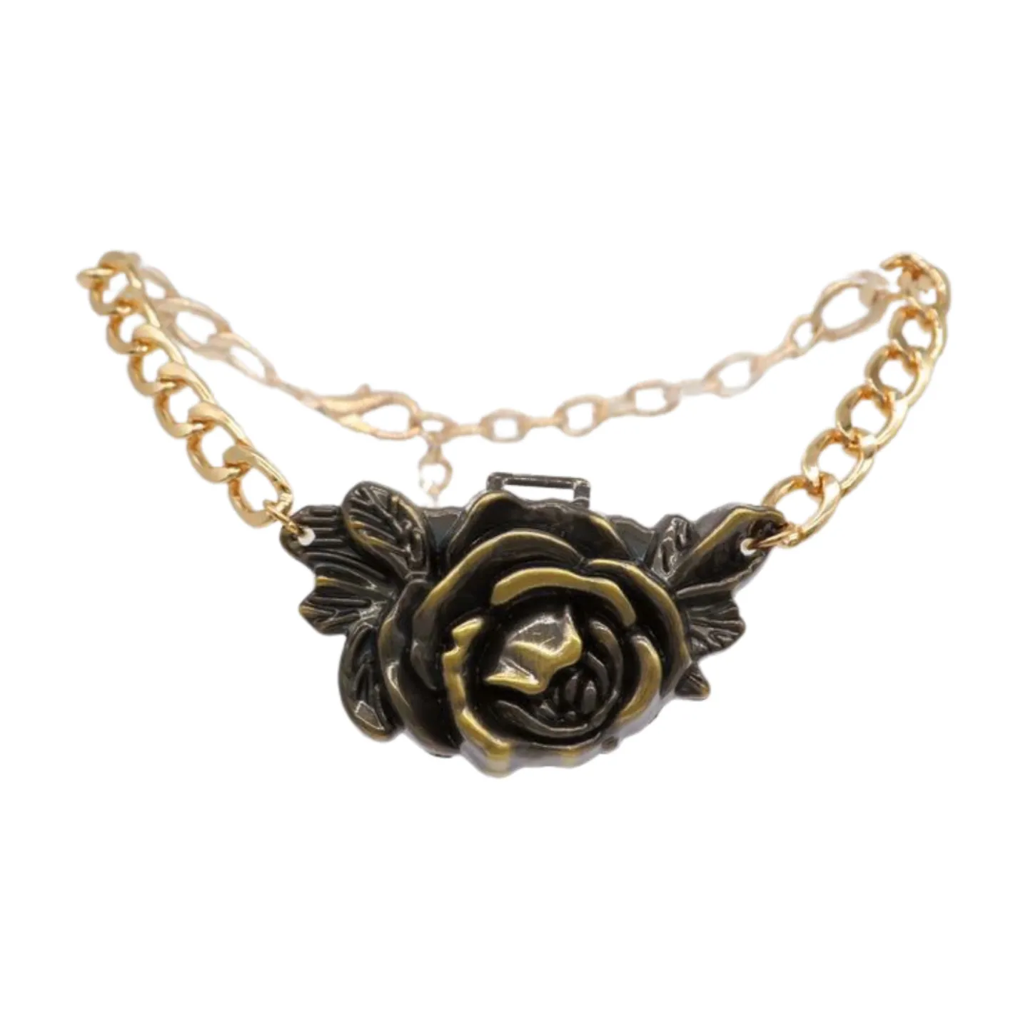 Women Gold Metal Chain Boot Bracelet Shoe Rose Flower Charm