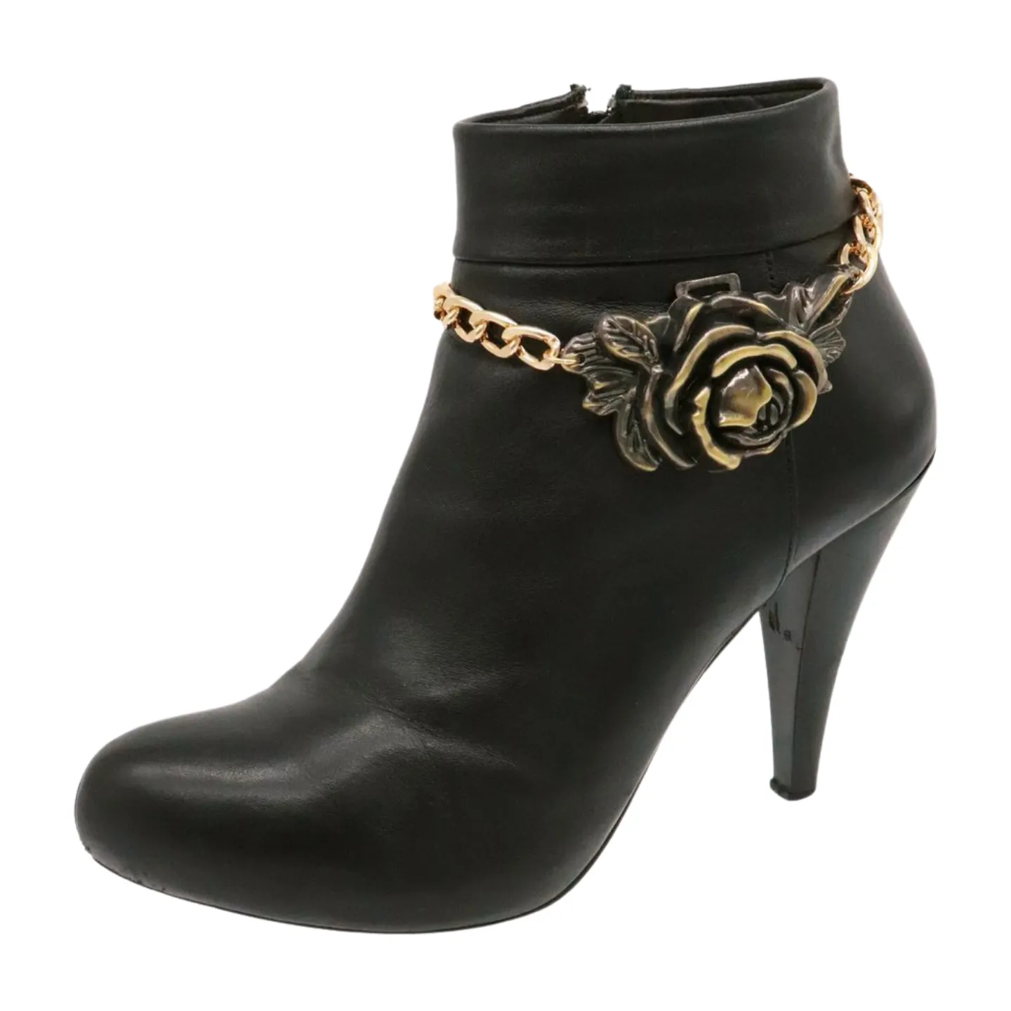 Women Gold Metal Chain Boot Bracelet Shoe Rose Flower Charm