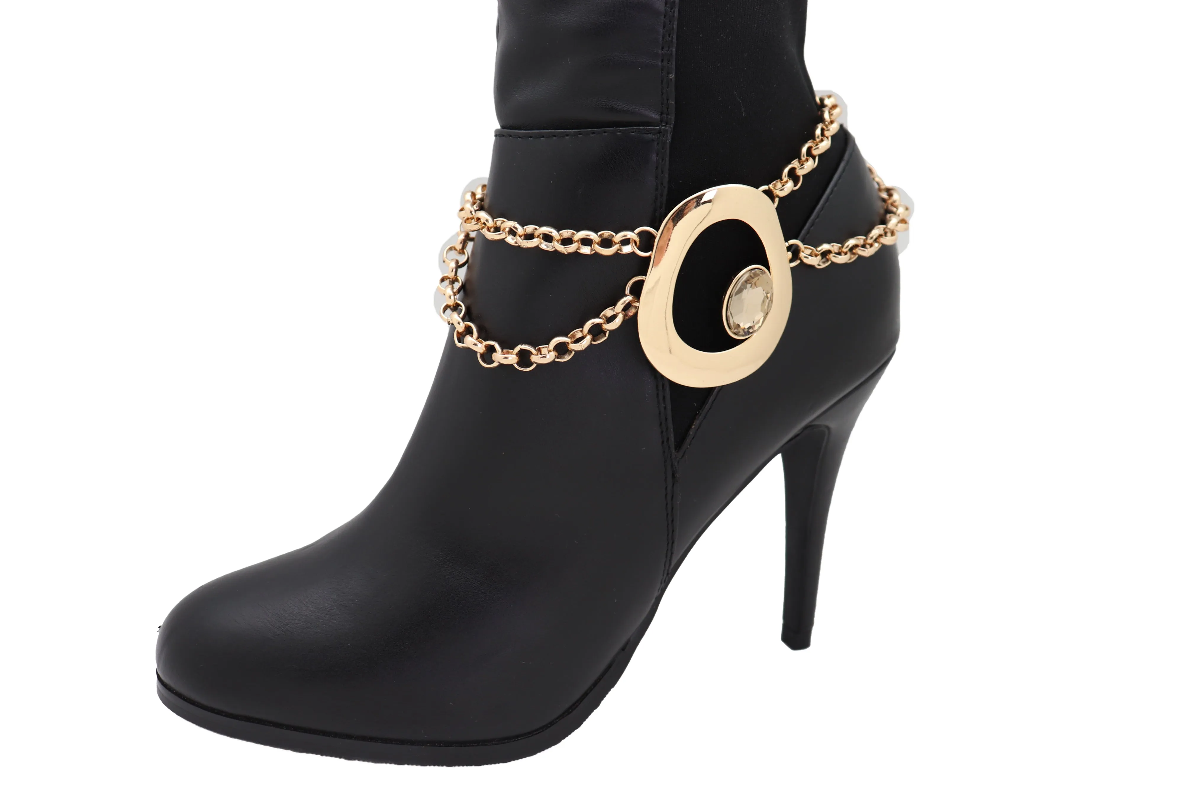 Women Gold Metal Chain Boot Bracelet Shoe Rose Flower Charm