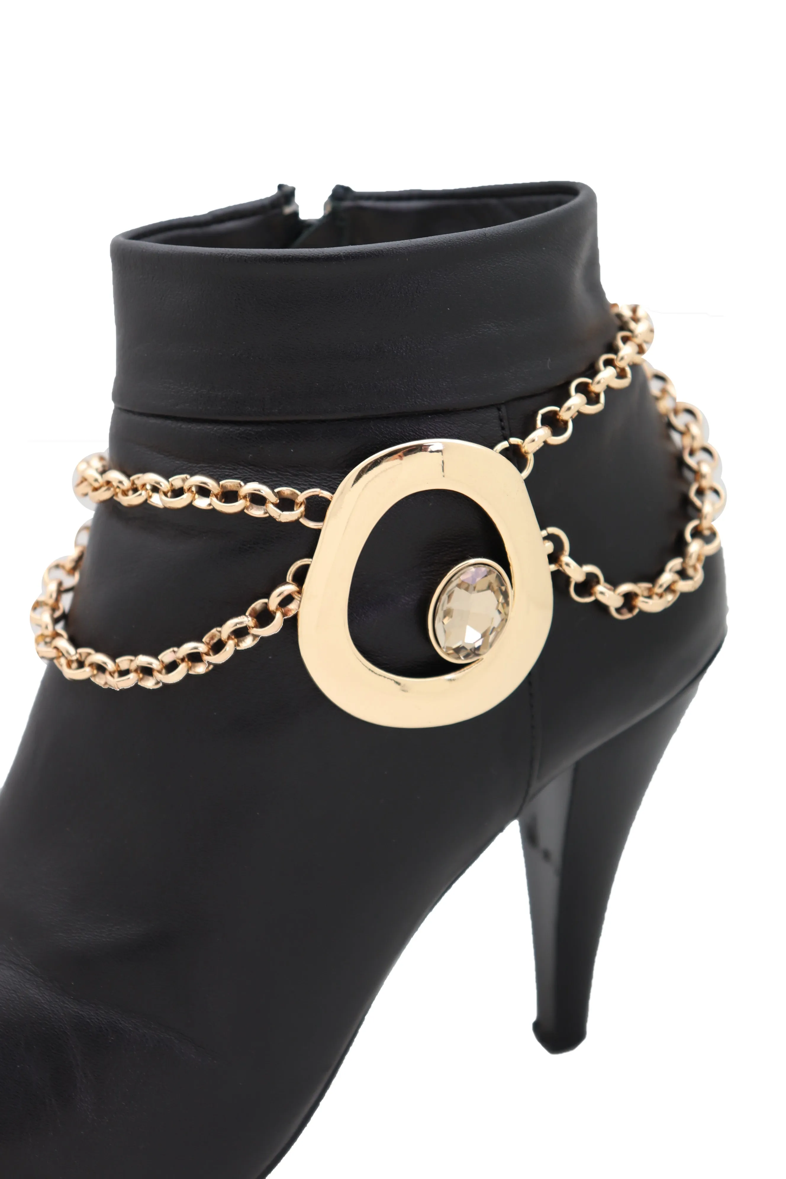 Women Gold Metal Chain Boot Bracelet Shoe Rose Flower Charm