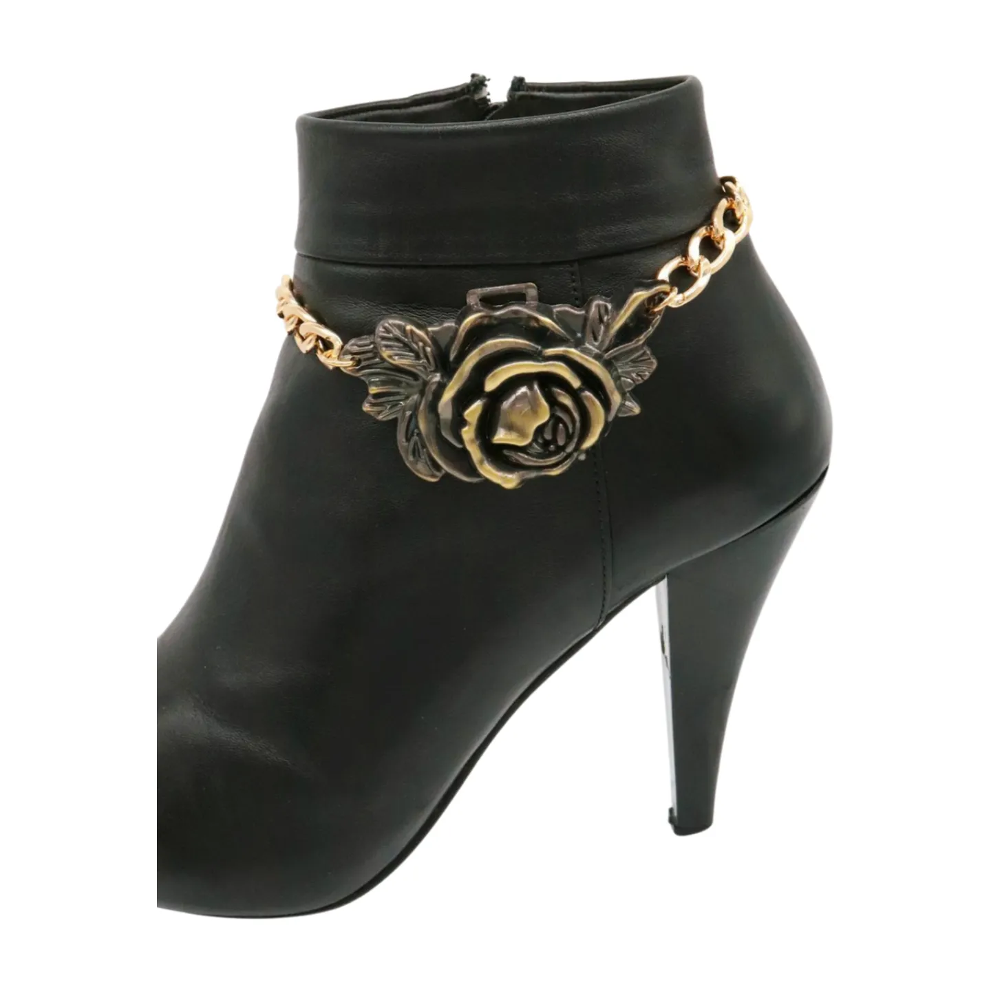 Women Gold Metal Chain Boot Bracelet Shoe Rose Flower Charm