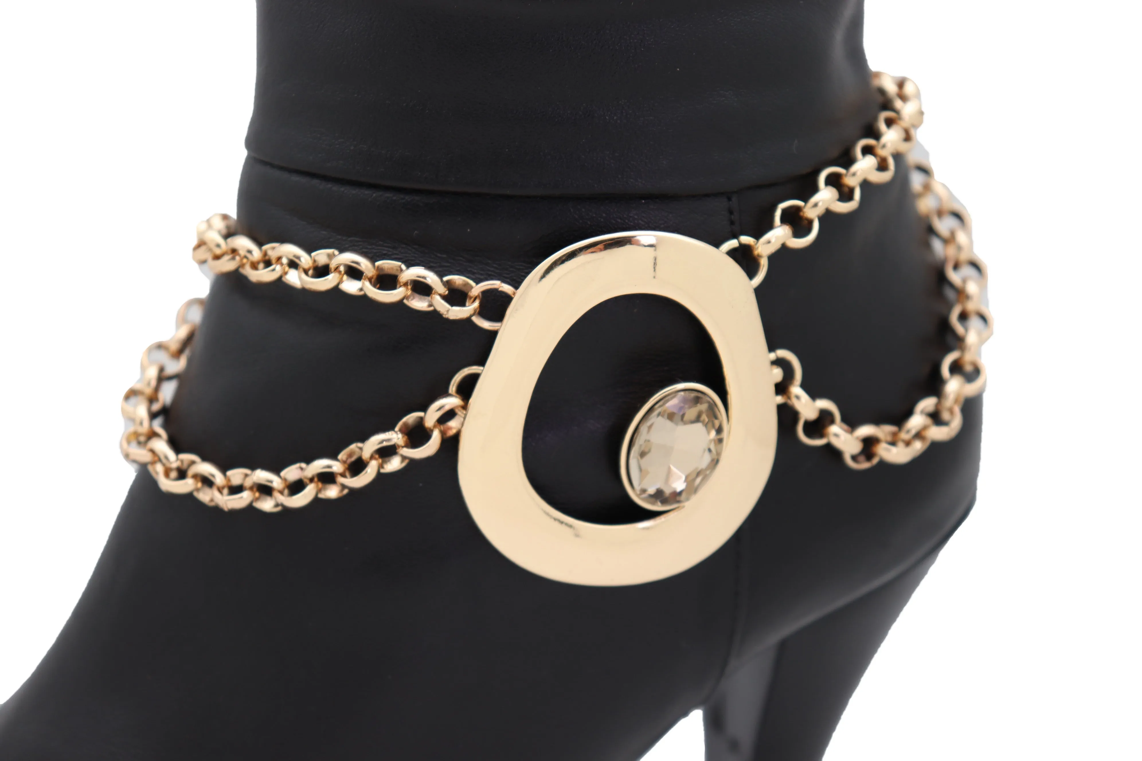 Women Gold Metal Chain Boot Bracelet Shoe Rose Flower Charm