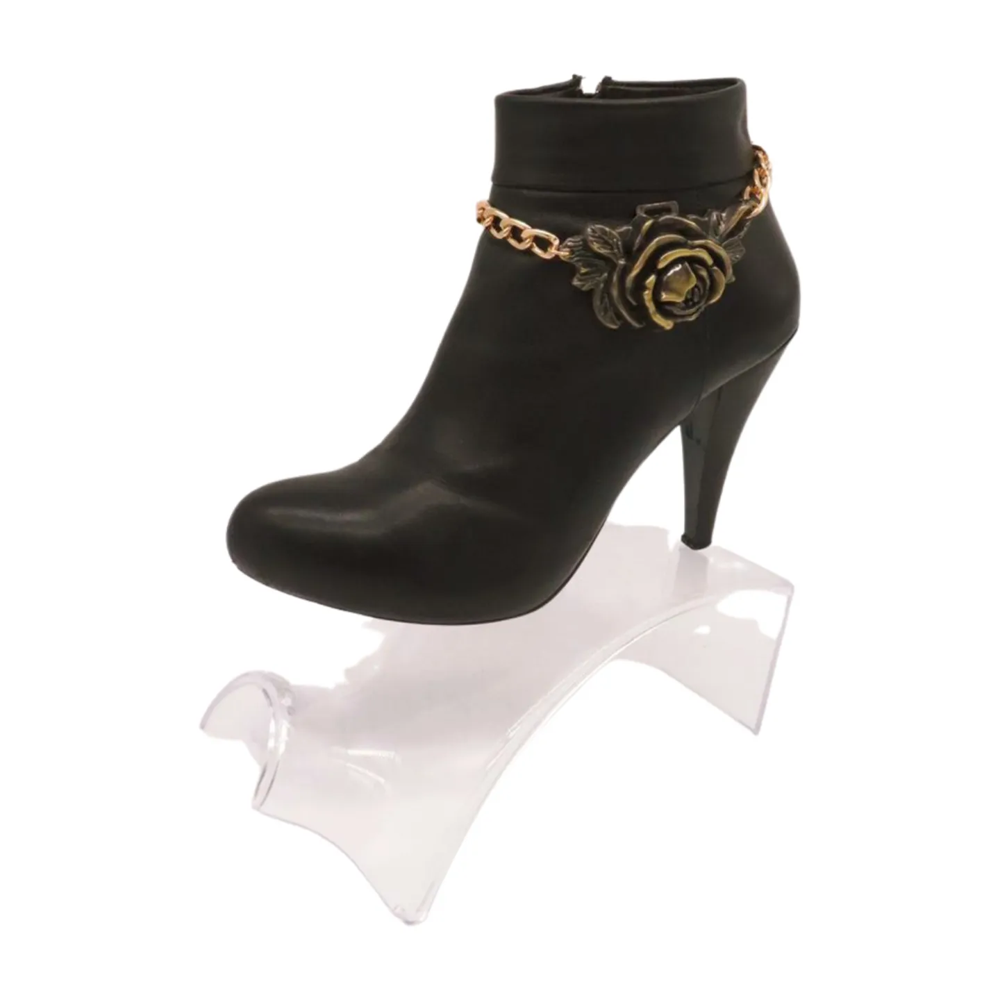 Women Gold Metal Chain Boot Bracelet Shoe Rose Flower Charm