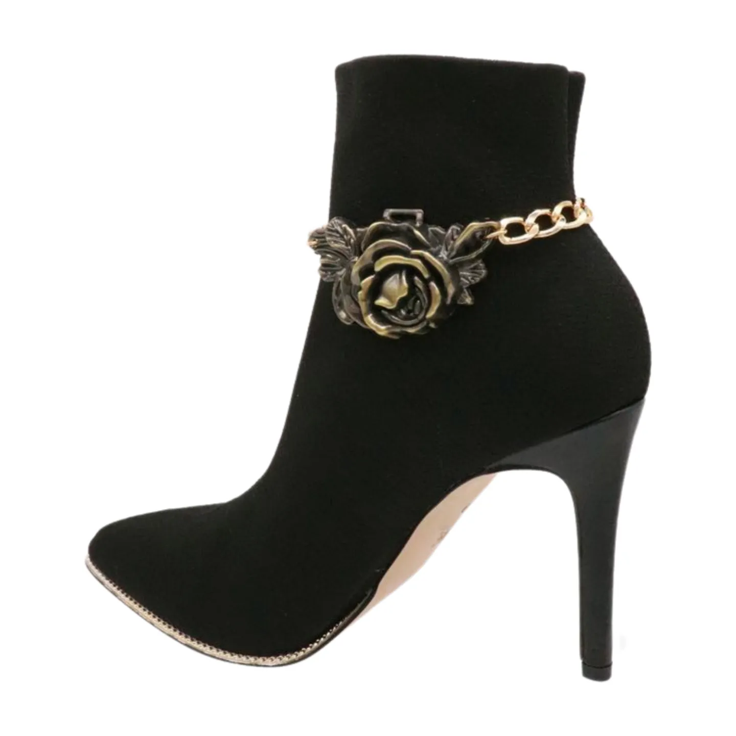 Women Gold Metal Chain Boot Bracelet Shoe Rose Flower Charm