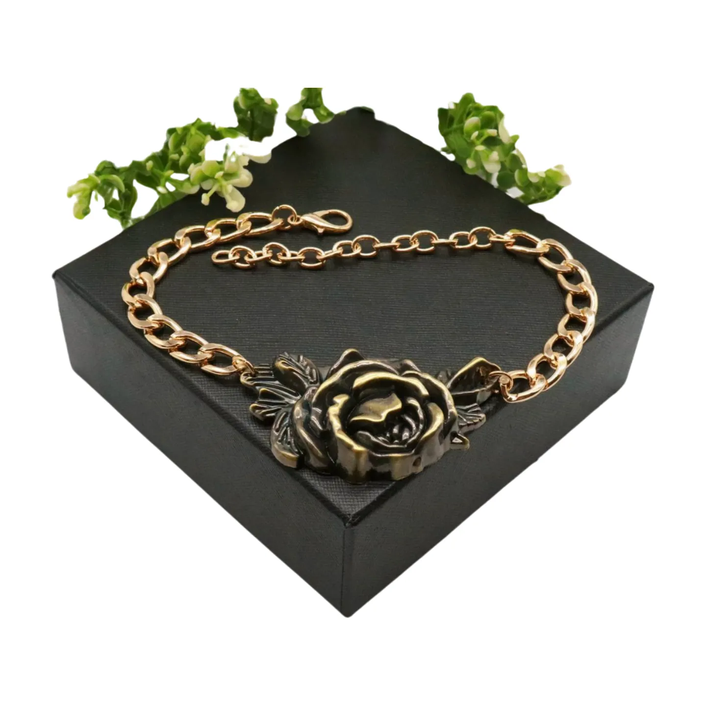 Women Gold Metal Chain Boot Bracelet Shoe Rose Flower Charm