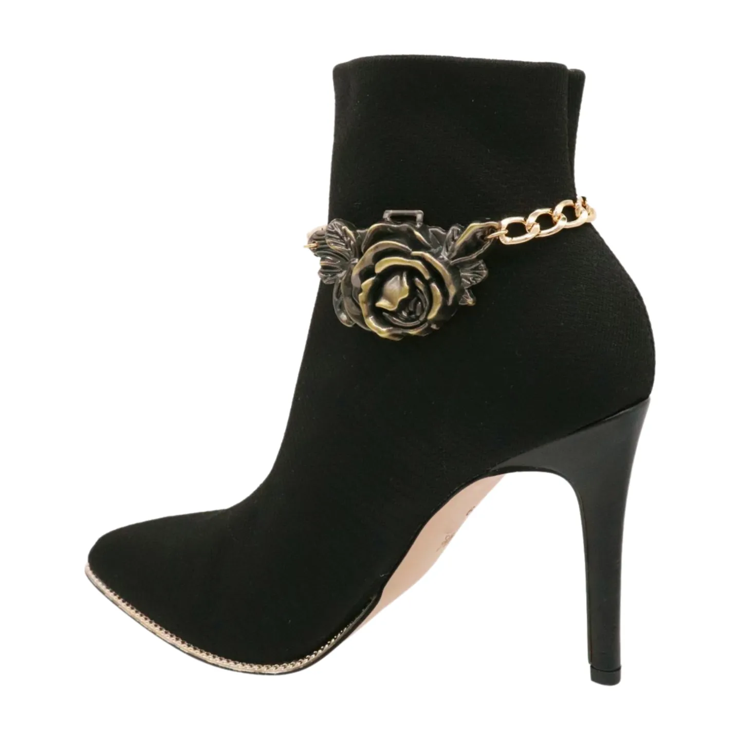 Women Gold Metal Chain Boot Bracelet Shoe Rose Flower Charm
