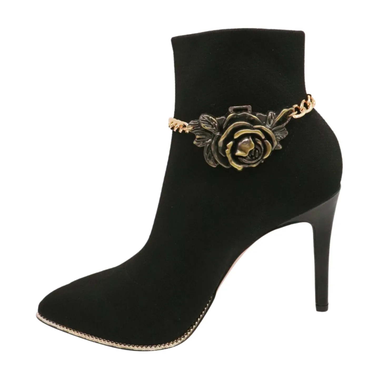 Women Gold Metal Chain Boot Bracelet Shoe Rose Flower Charm