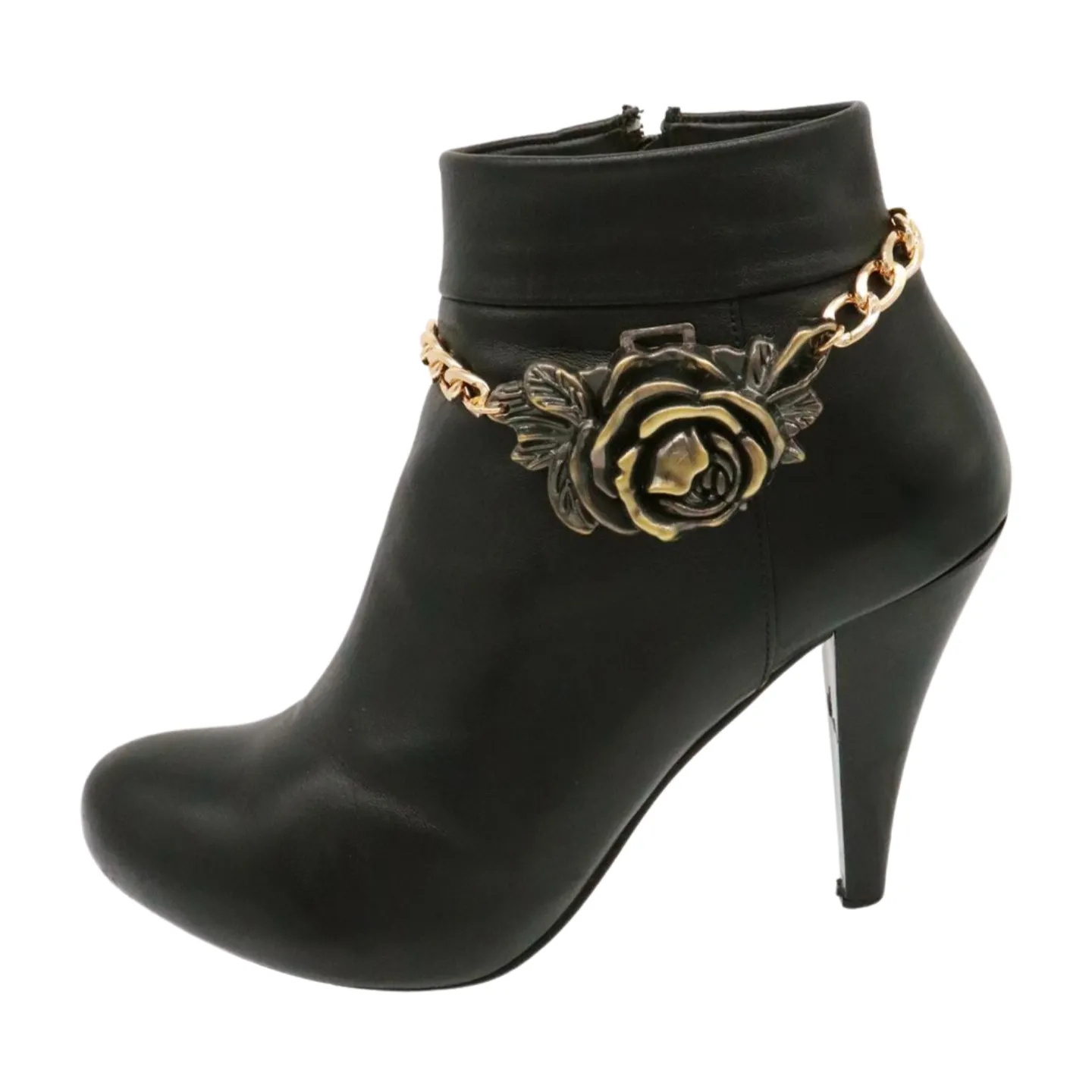 Women Gold Metal Chain Boot Bracelet Shoe Rose Flower Charm