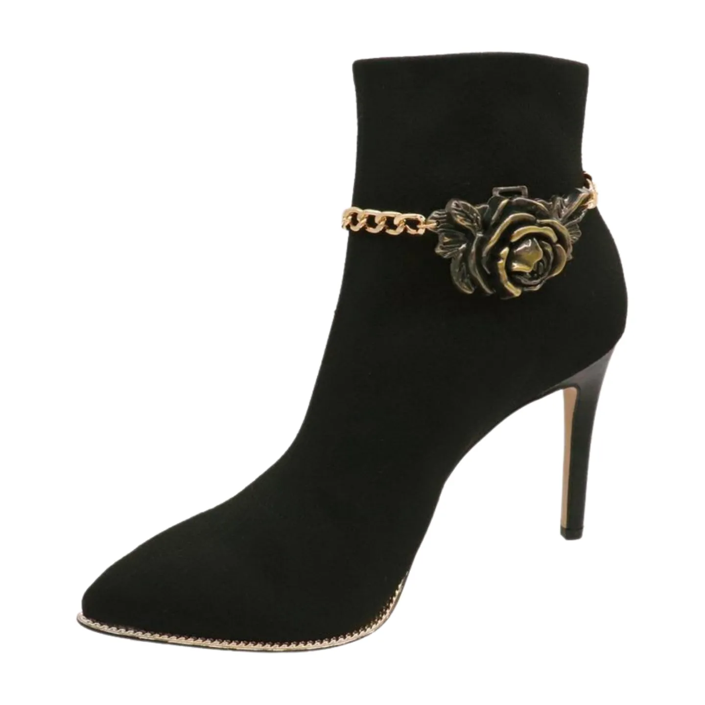 Women Gold Metal Chain Boot Bracelet Shoe Rose Flower Charm
