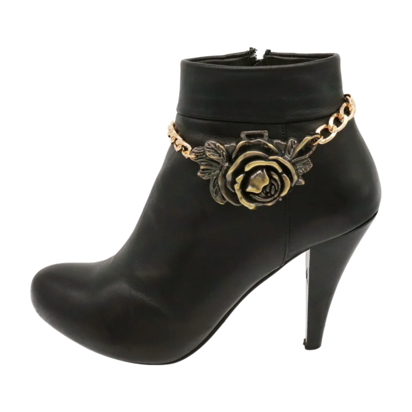 Women Gold Metal Chain Boot Bracelet Shoe Rose Flower Charm