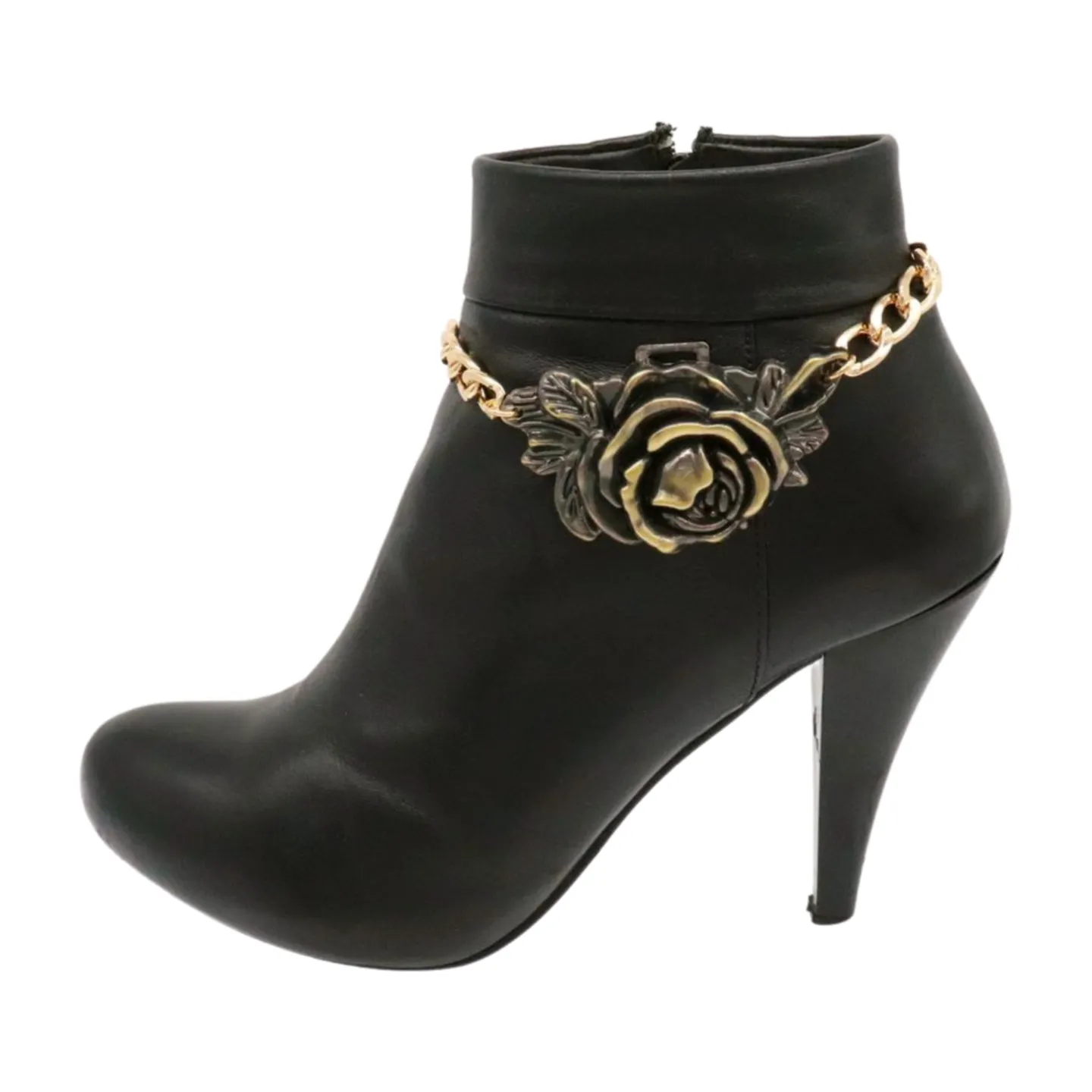 Women Gold Metal Chain Boot Bracelet Shoe Rose Flower Charm