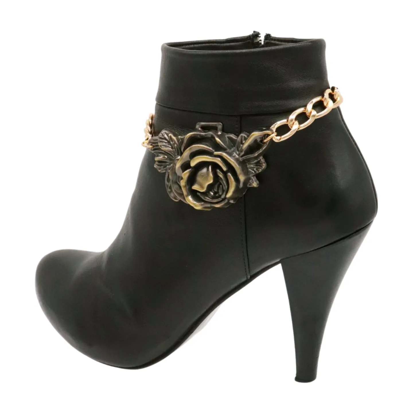 Women Gold Metal Chain Boot Bracelet Shoe Rose Flower Charm