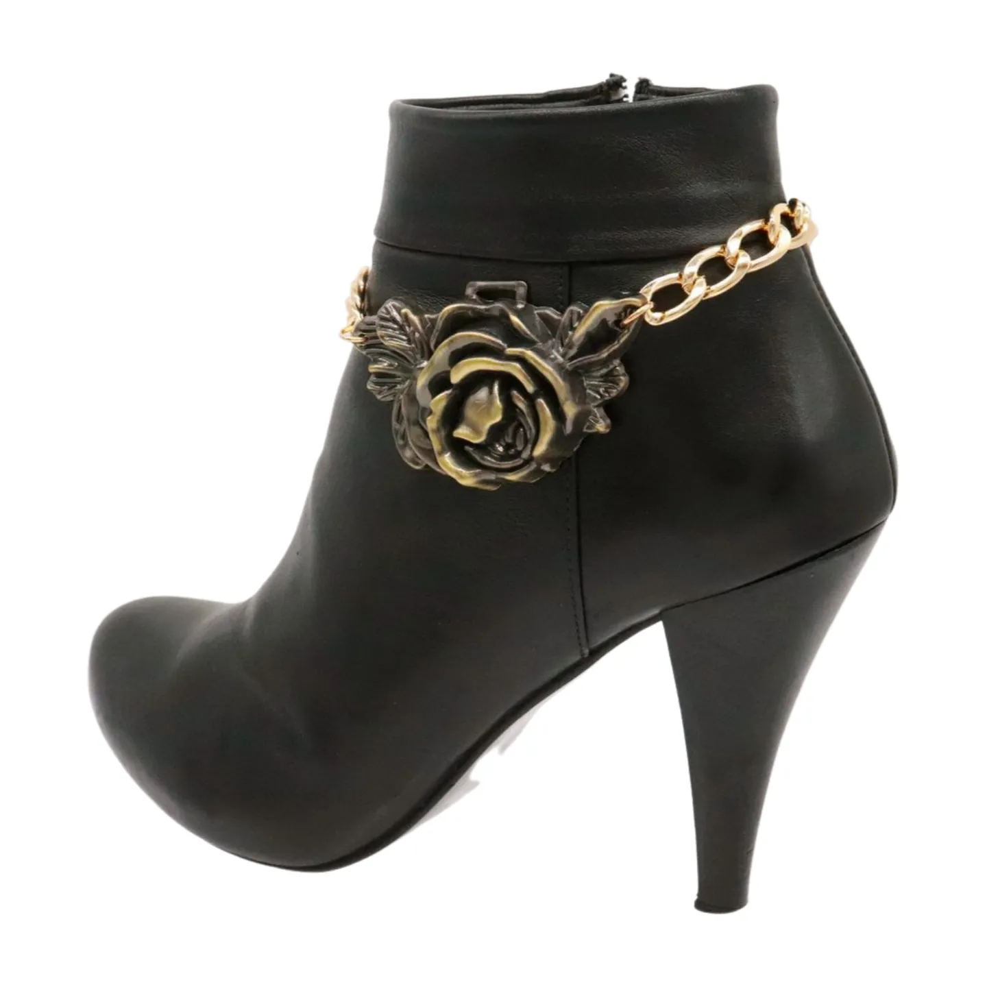 Women Gold Metal Chain Boot Bracelet Shoe Rose Flower Charm
