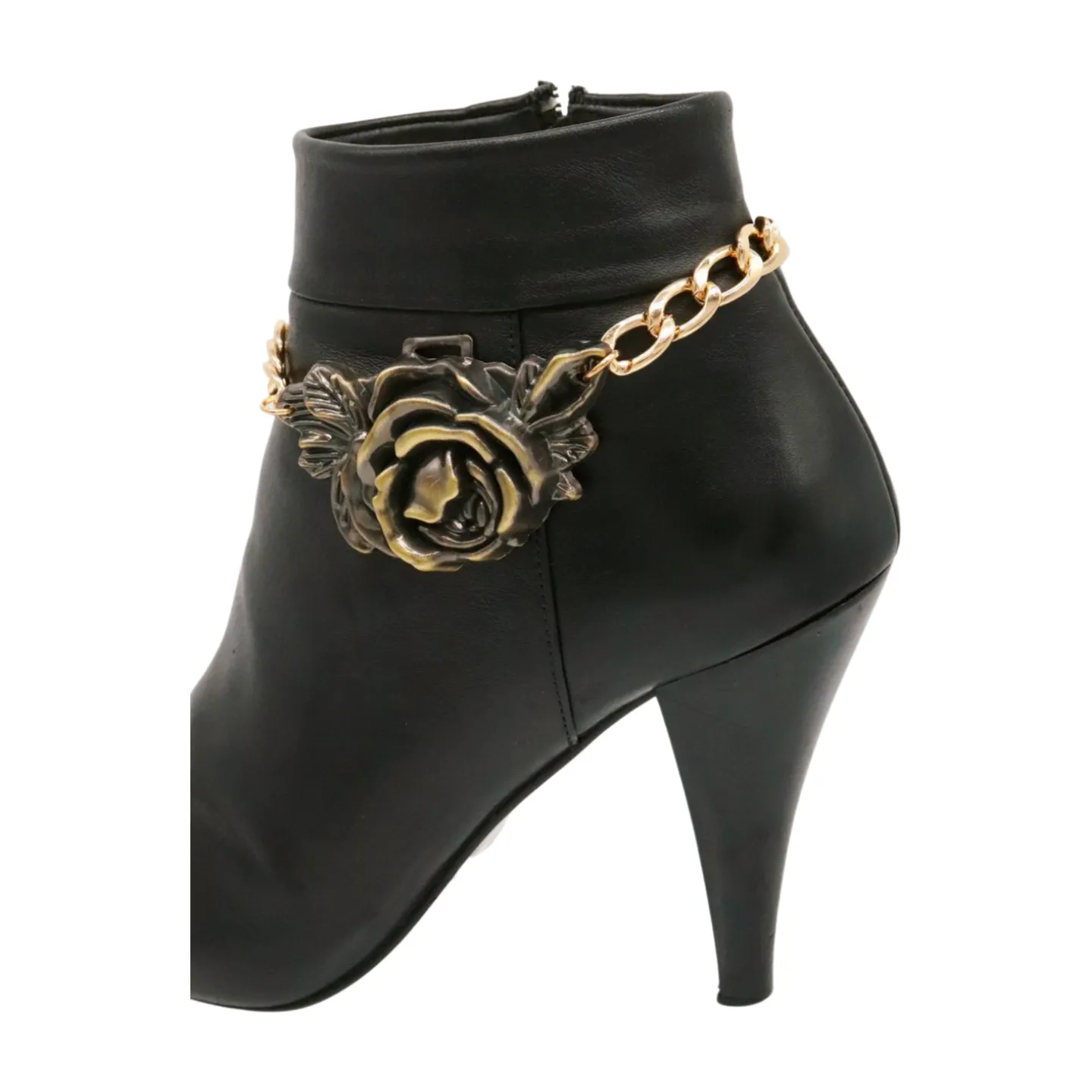 Women Gold Metal Chain Boot Bracelet Shoe Rose Flower Charm