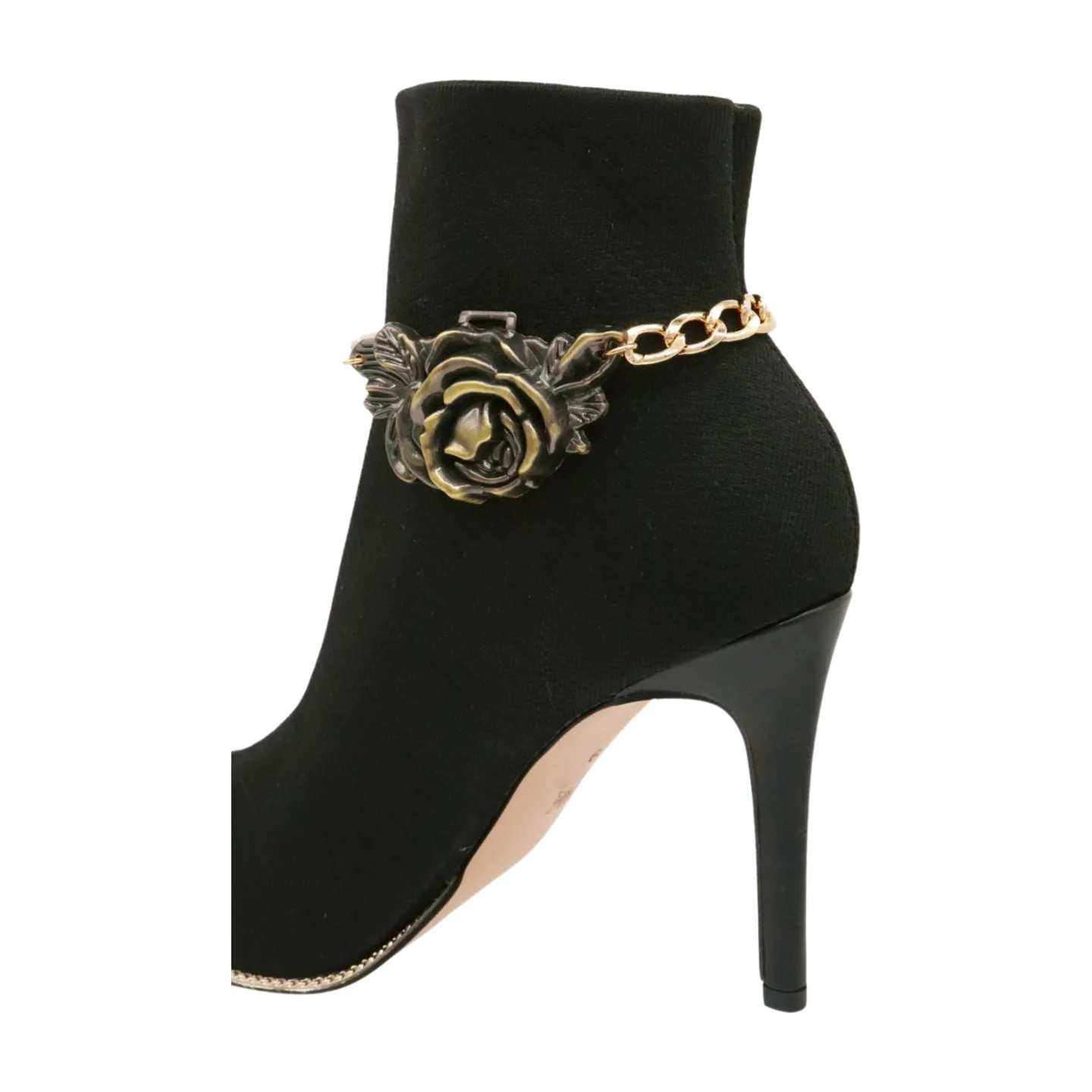 Women Gold Metal Chain Boot Bracelet Shoe Rose Flower Charm