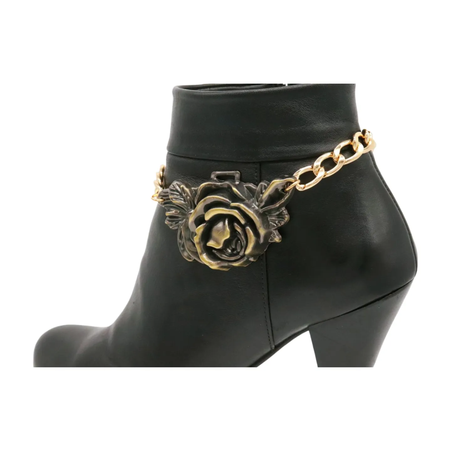 Women Gold Metal Chain Boot Bracelet Shoe Rose Flower Charm