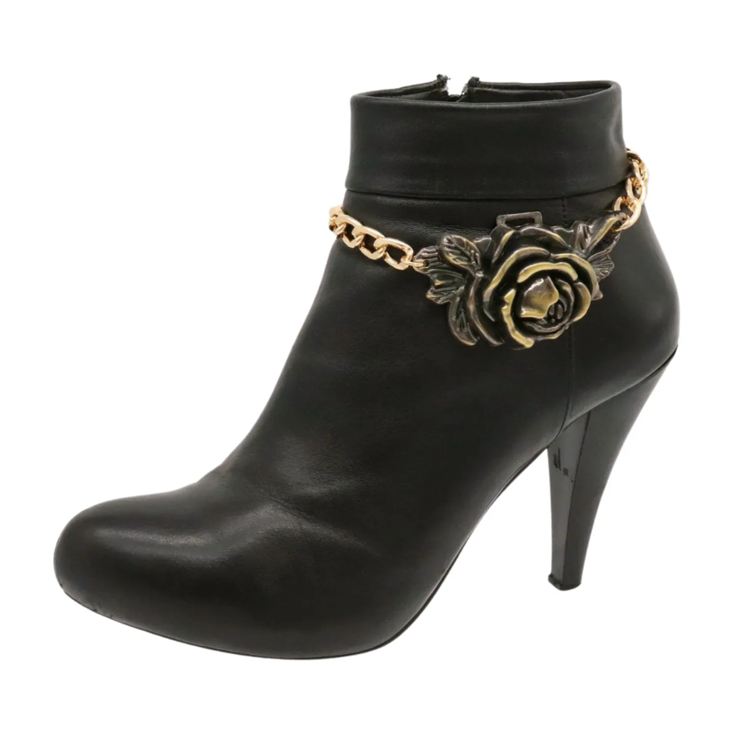 Women Gold Metal Chain Boot Bracelet Shoe Rose Flower Charm