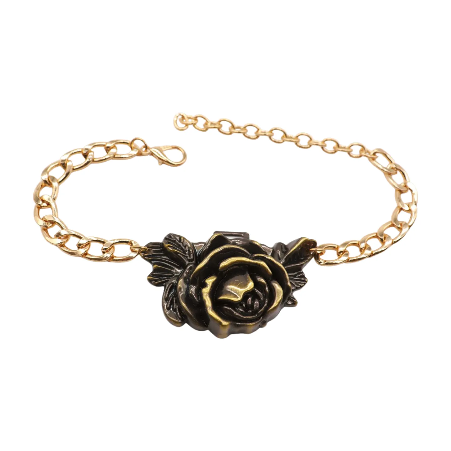 Women Gold Metal Chain Boot Bracelet Shoe Rose Flower Charm