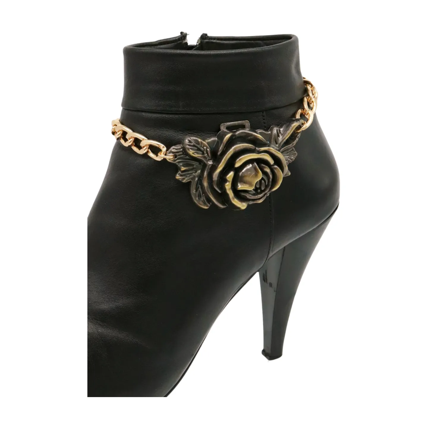 Women Gold Metal Chain Boot Bracelet Shoe Rose Flower Charm