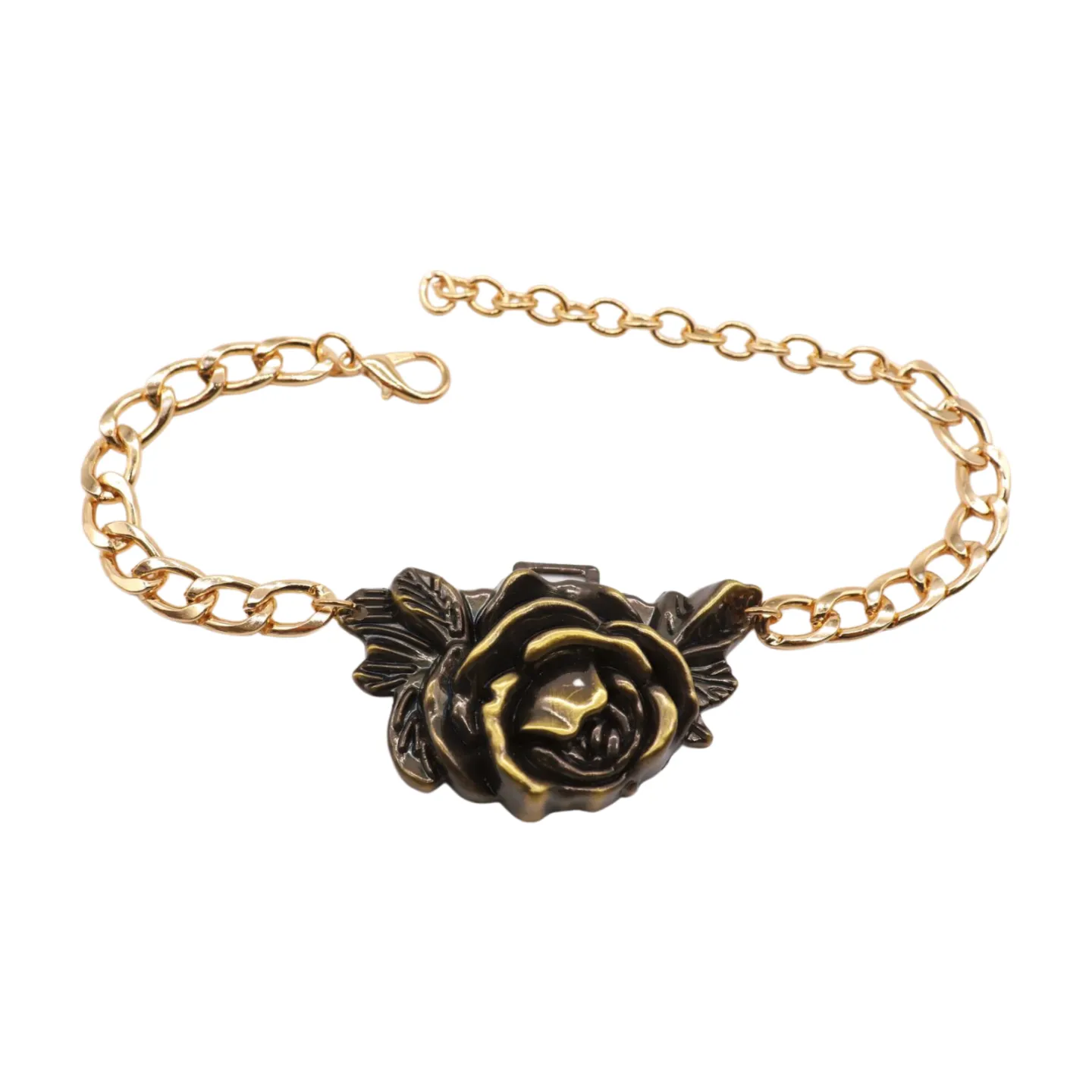 Women Gold Metal Chain Boot Bracelet Shoe Rose Flower Charm