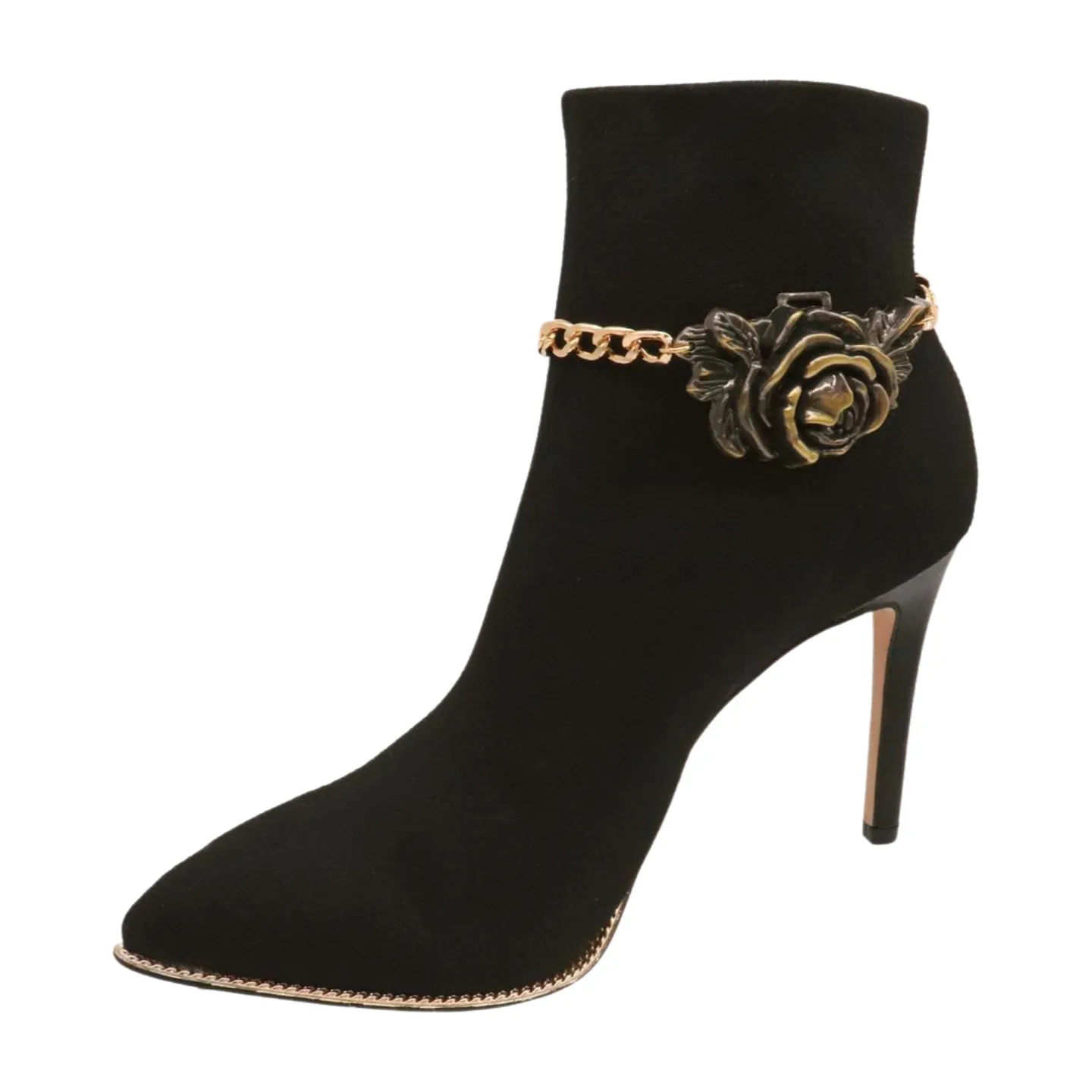 Women Gold Metal Chain Boot Bracelet Shoe Rose Flower Charm