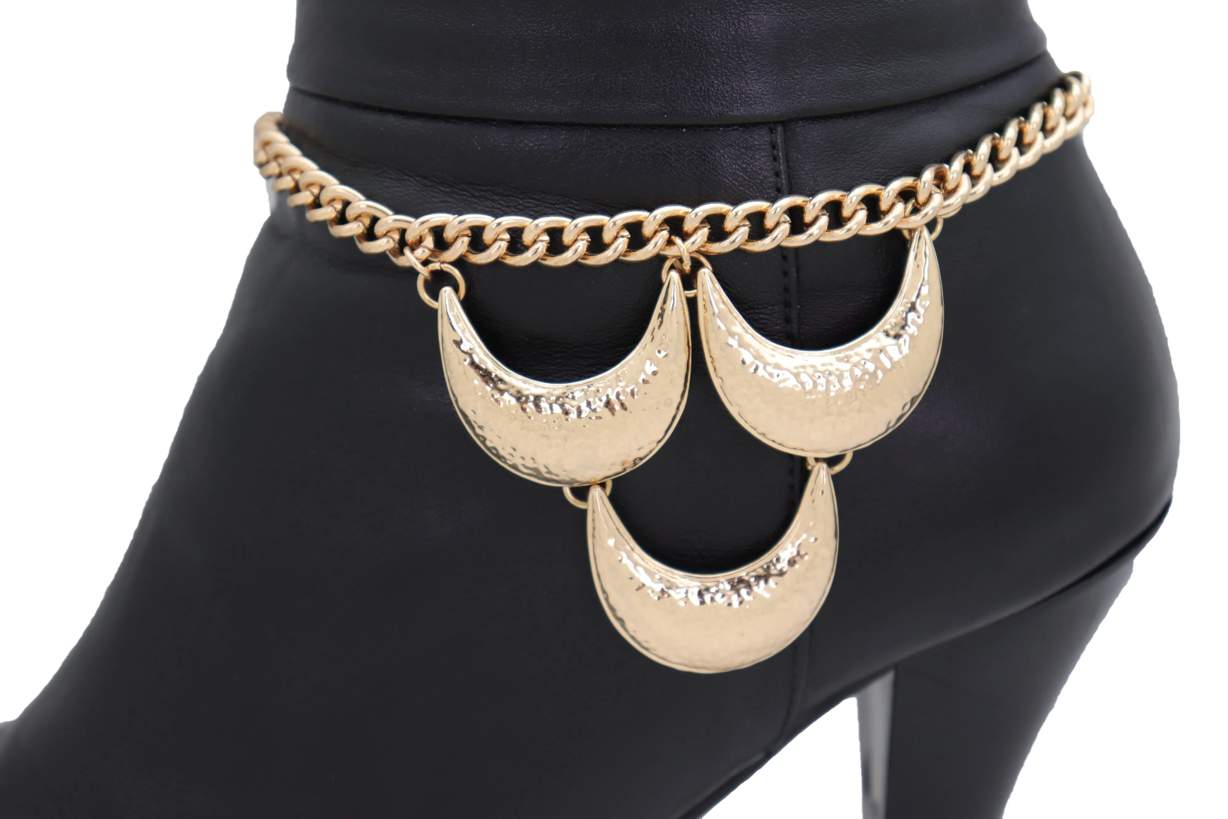 Women Gold Metal Chain Western Boot Bracelet Shoe Anklet Bling Chic Moon Charm