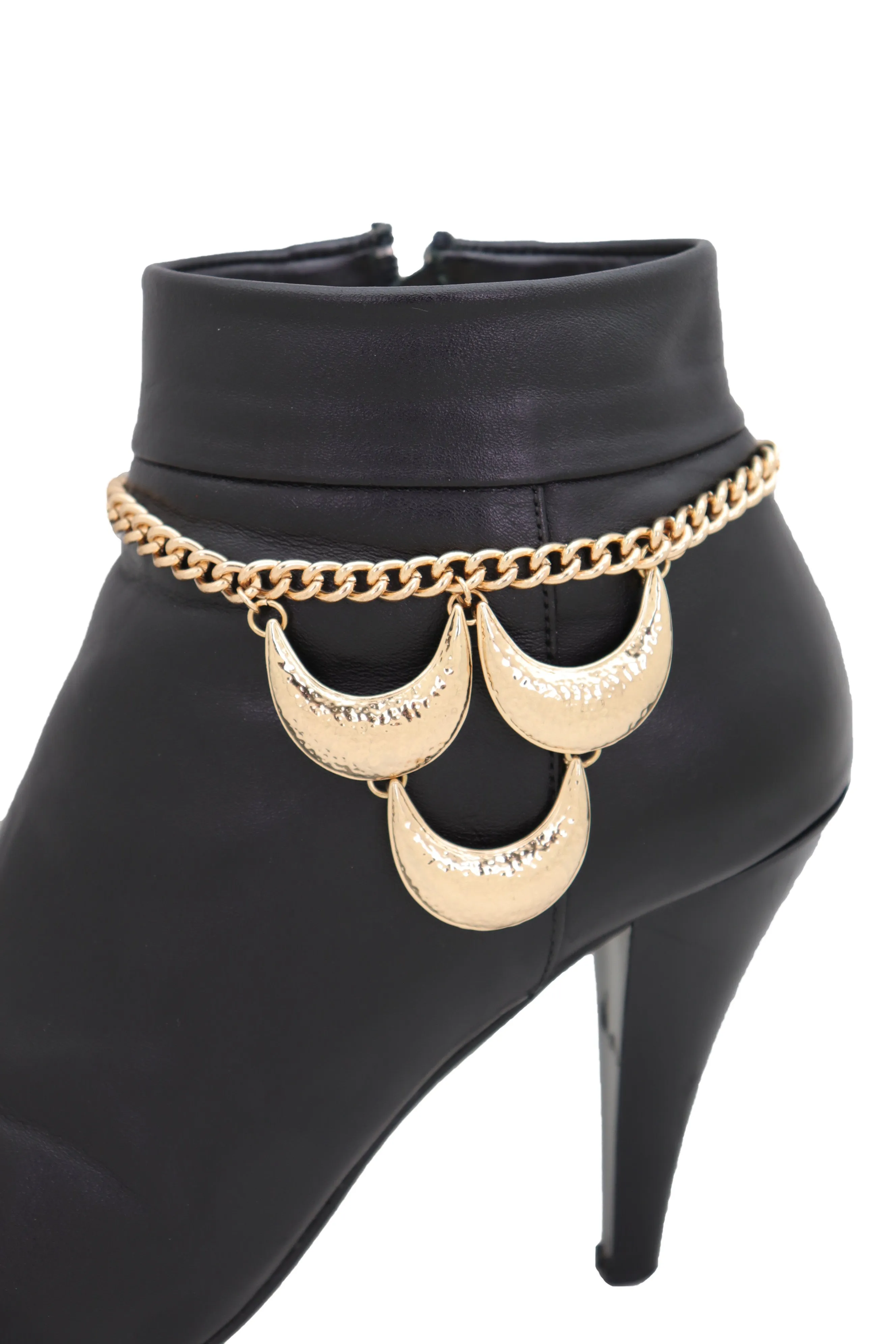 Women Gold Metal Chain Western Boot Bracelet Shoe Anklet Bling Chic Moon Charm