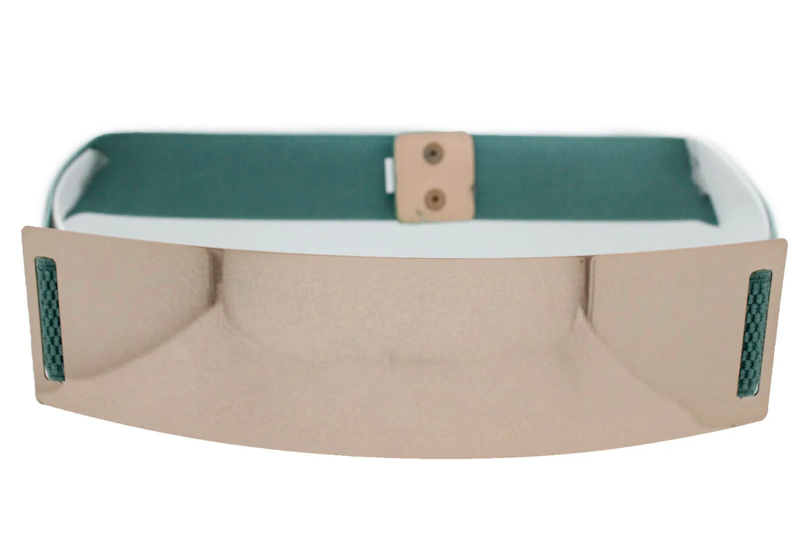 Women Gold Metal Plate Buckle Teal Blue Green Elastic Wide Stretch Belt Size S M