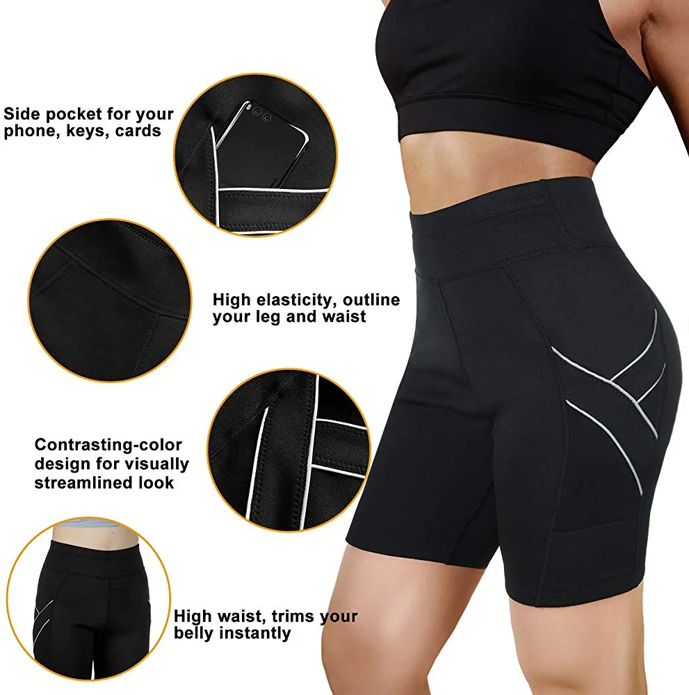 Women neoprene sauna sweat shorts with pocket