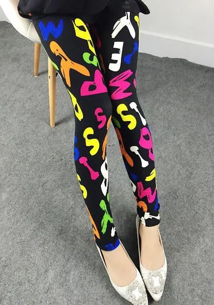 Women Printed Leggings Spandex Knitted Fashion Skinny Leggins Primavera Pants Women