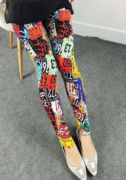 Women Printed Leggings Spandex Knitted Fashion Skinny Leggins Primavera Pants Women