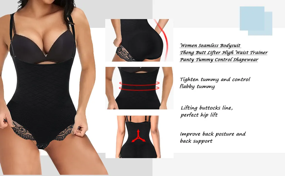 Women seamless bodysuit thong butt lifter high waist trainer